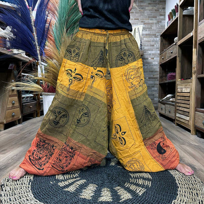 Yoga / Festival Pants - Alladin Style -  Himalayan Print on Orange
