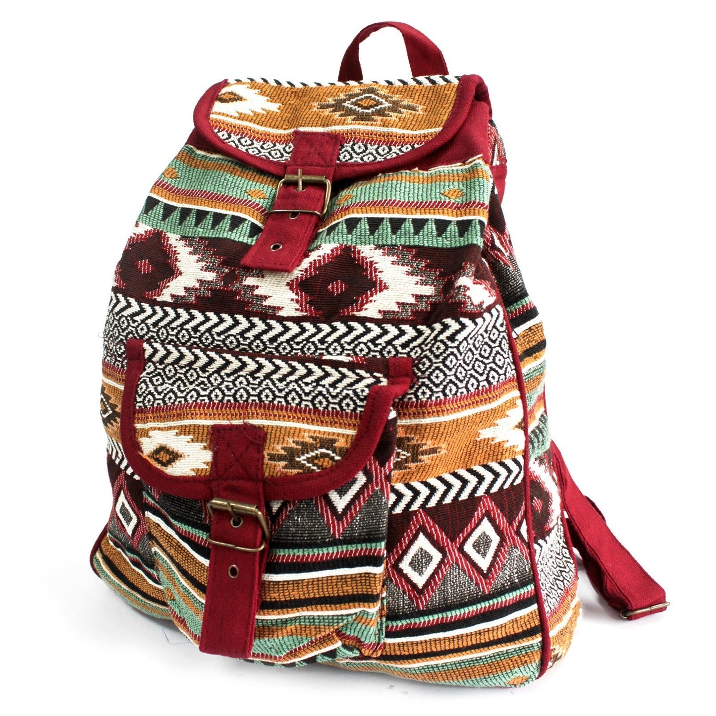 Jacquard Nepal Stijl Rugzak – Aardetinten & Bordeaux