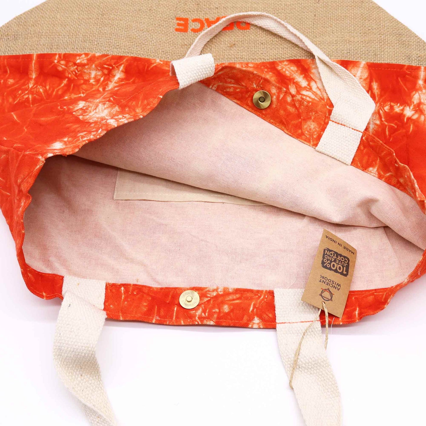 Oranje Stonewash - Volledig Natuurlijke Tas - Namaste Hand (Vrede)