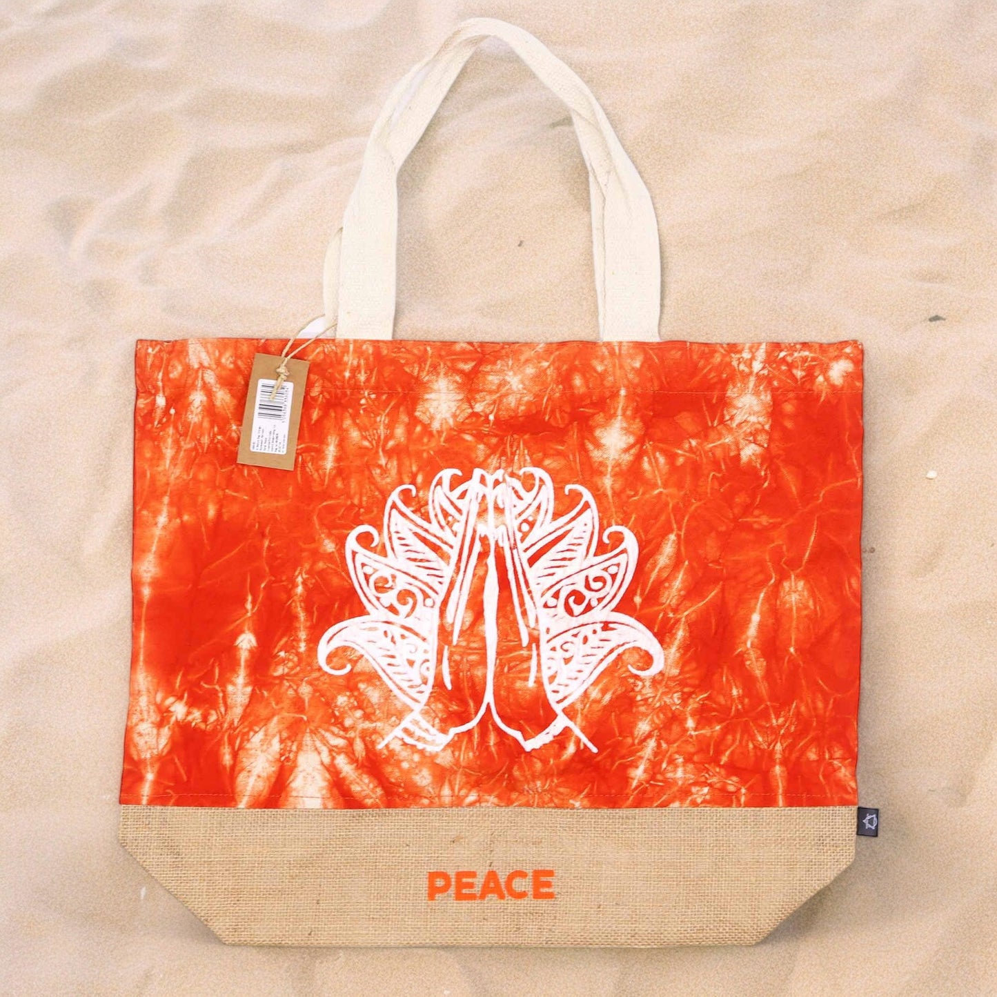 Oranje Stonewash - Volledig Natuurlijke Tas - Namaste Hand (Vrede)