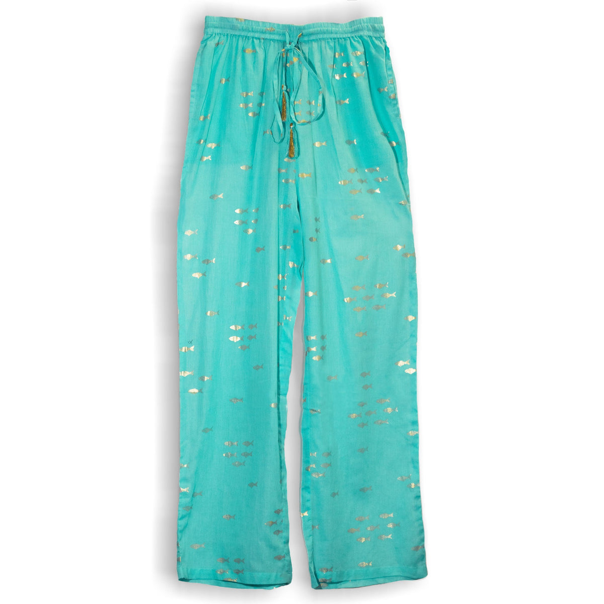 Handpainted Nomad Sari Pants - Gold with Design (M/L)