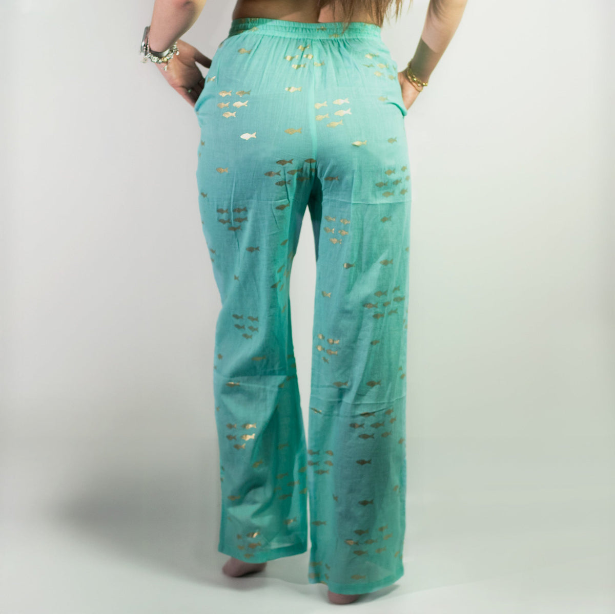 Handpainted Nomad Sari Pants - Gold with Design (M/L)
