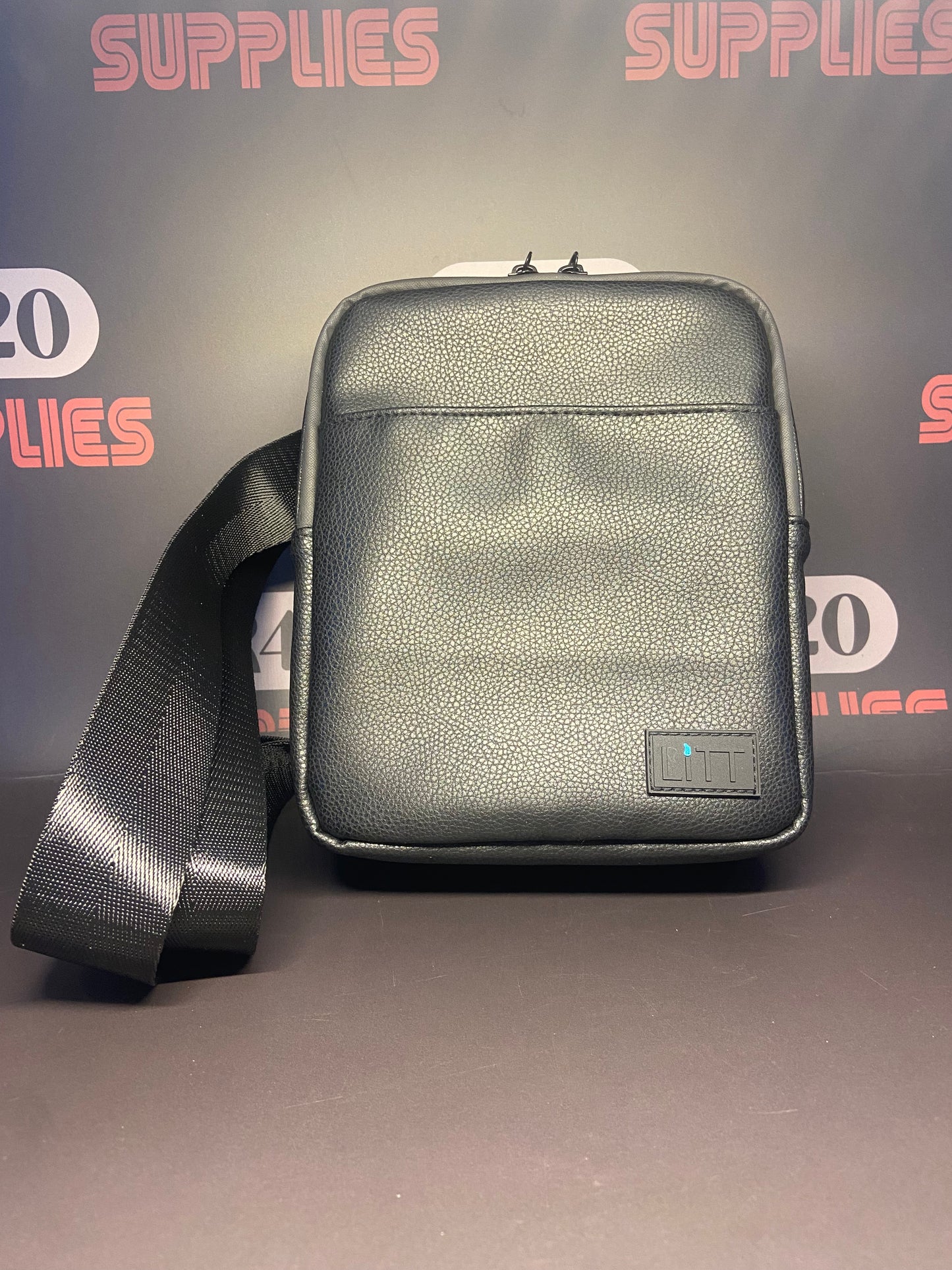 Smell Proof Cross Body Stash Bag (Black Leather)