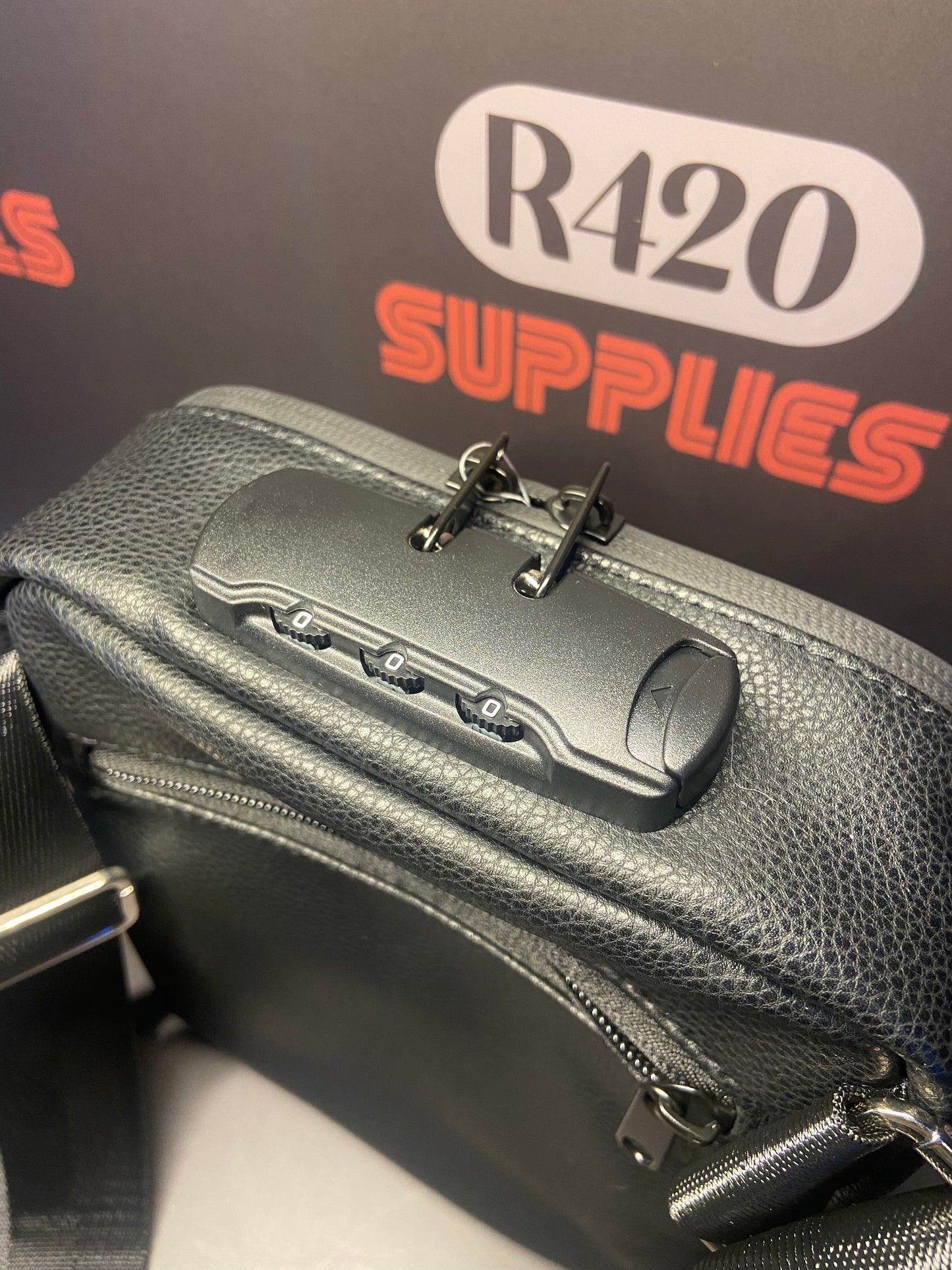 Smell Proof Cross Body Stash Bag (Black Leather)