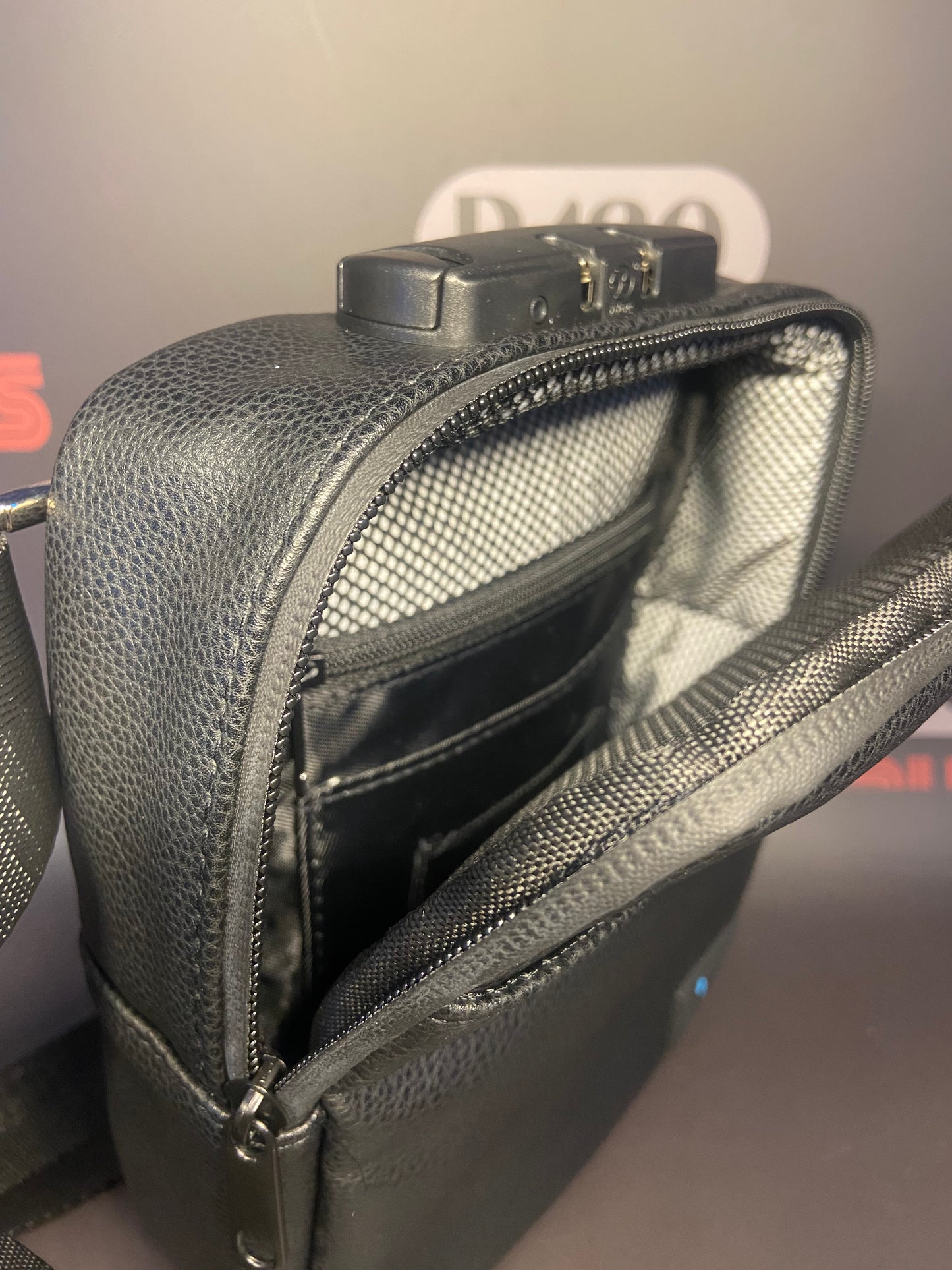 Smell Proof Cross Body Stash Bag (Black Leather)