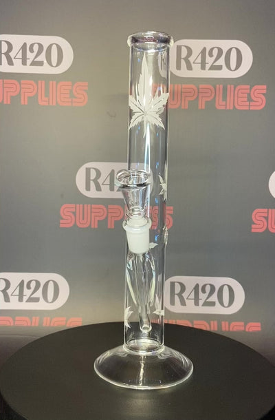 Glass Bong - Clear with Leaf Design - H: 38cm