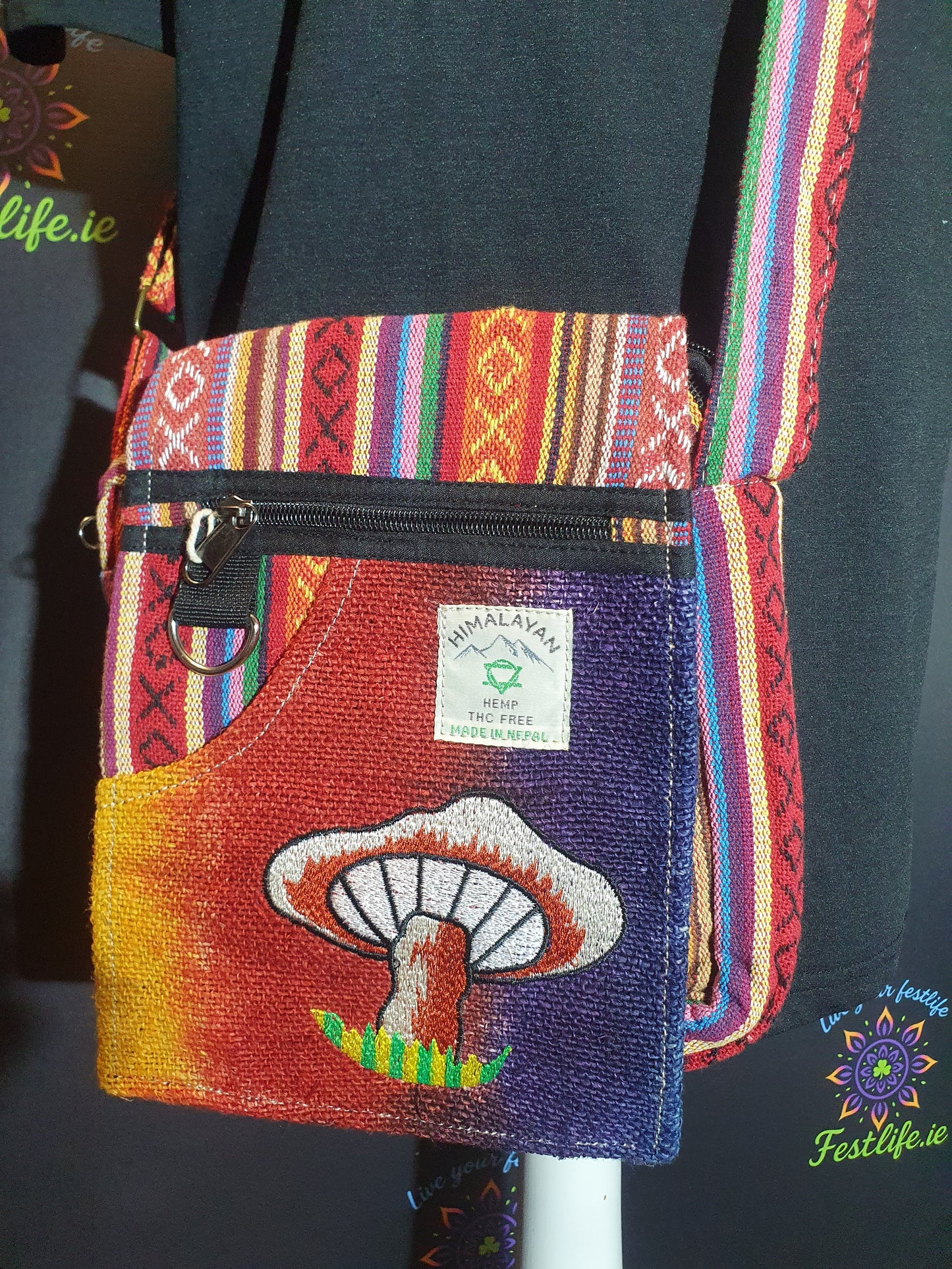 Handmade Hemp Bag - Mushroom Embroidery - Orange