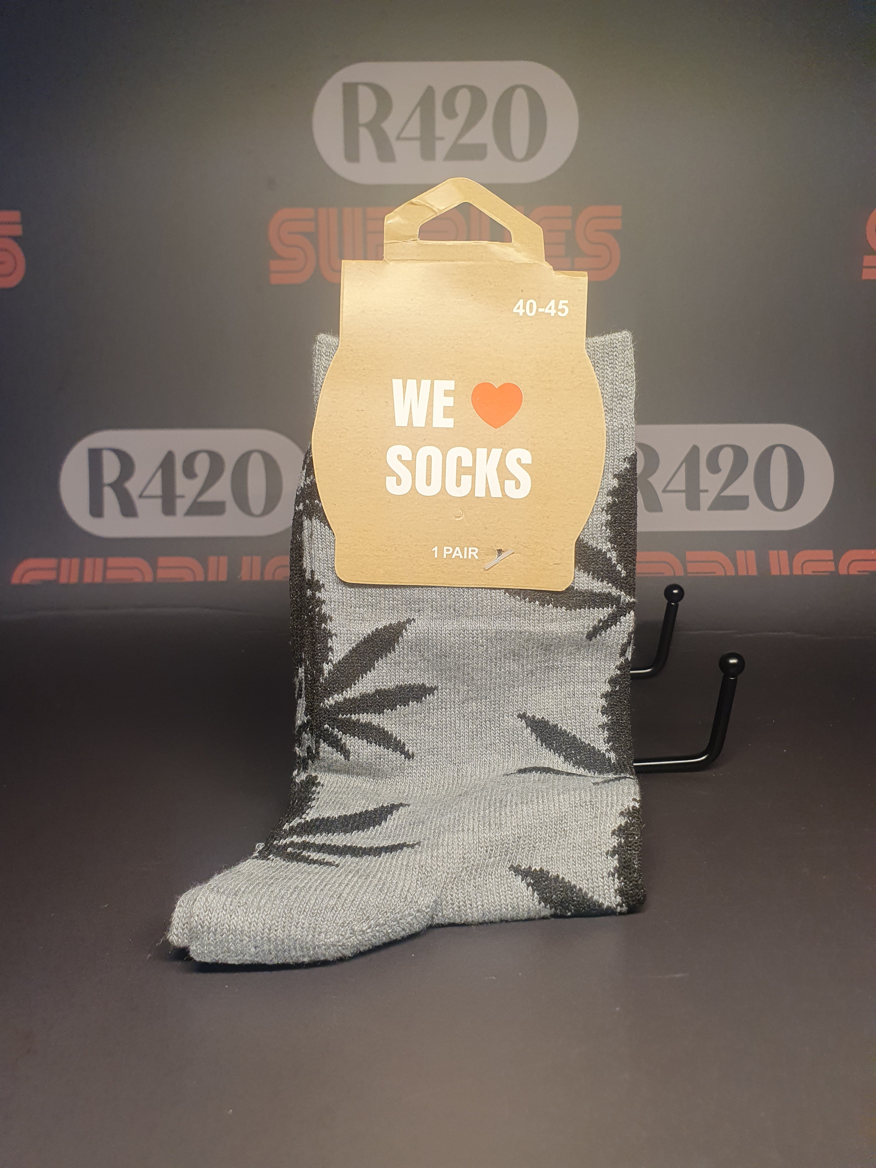 LONG SOCKS-SIZE(36-42) - grey with black Leaves