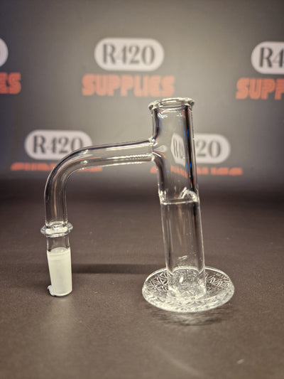 Quartz Slurper- 10mm / 90° Male Fitting - Ornate Dish & Autospin - Clear