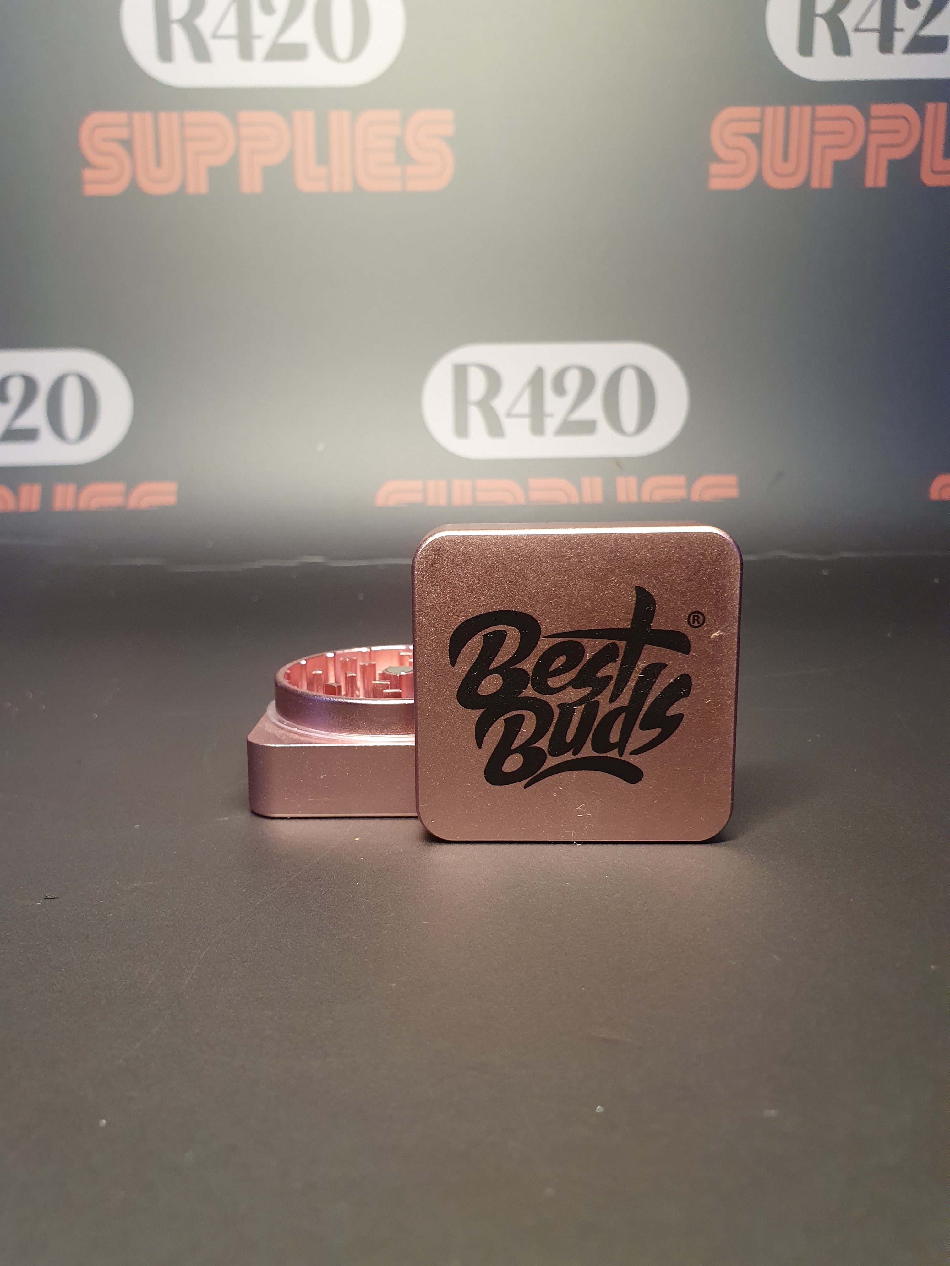 Best Buds 2 Piece Aluminium Grinder - Square - Pink