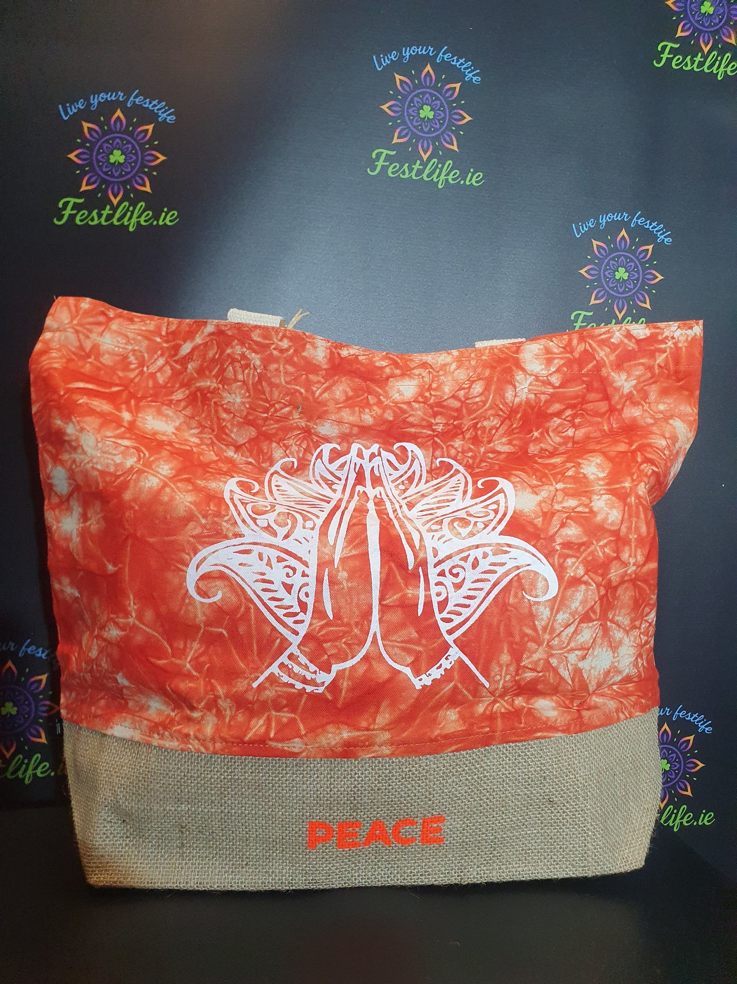 Oranje Stonewash - Volledig Natuurlijke Tas - Namaste Hand (Vrede)