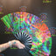 Holographic Reflective Clack Fan – 33cm | Premium Bamboo Rave Fan for Festivals & Parties