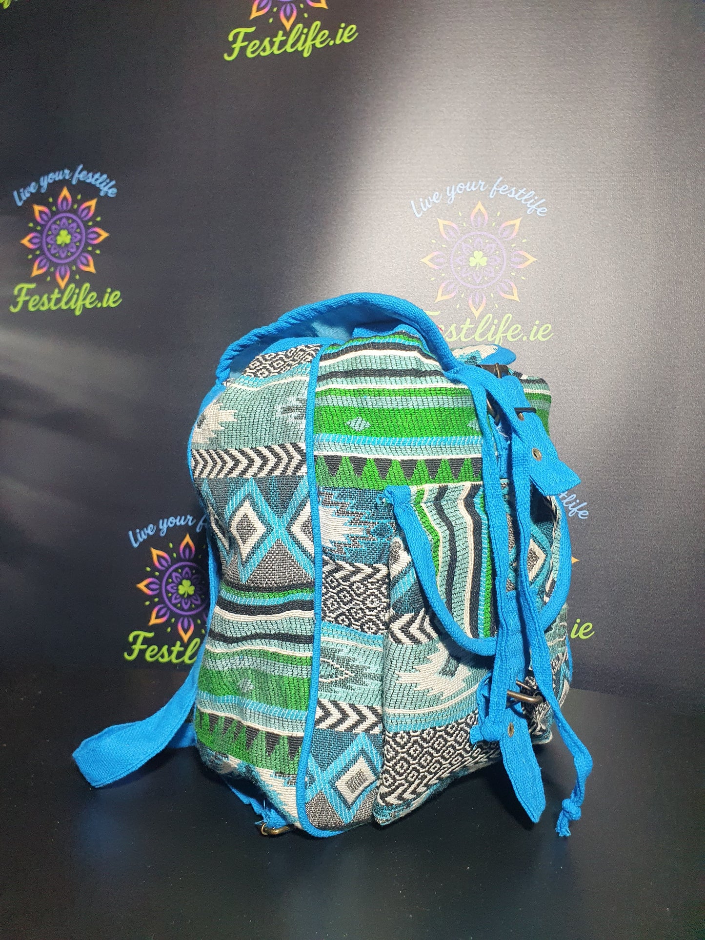 Jacquard rugzak in Nepalese stijl – Blauw/Groen