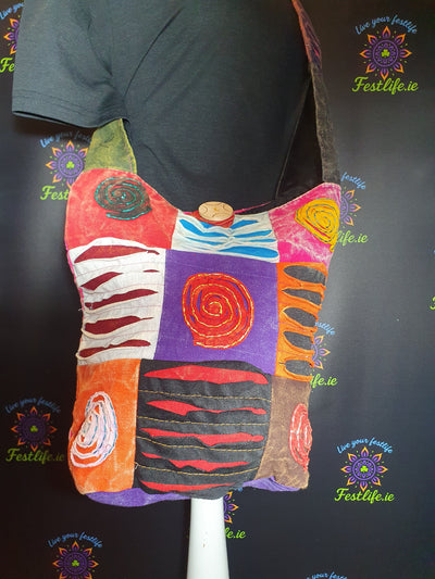 Ethnic Spiral Patch Sling Bag – Colourful Boho Chic