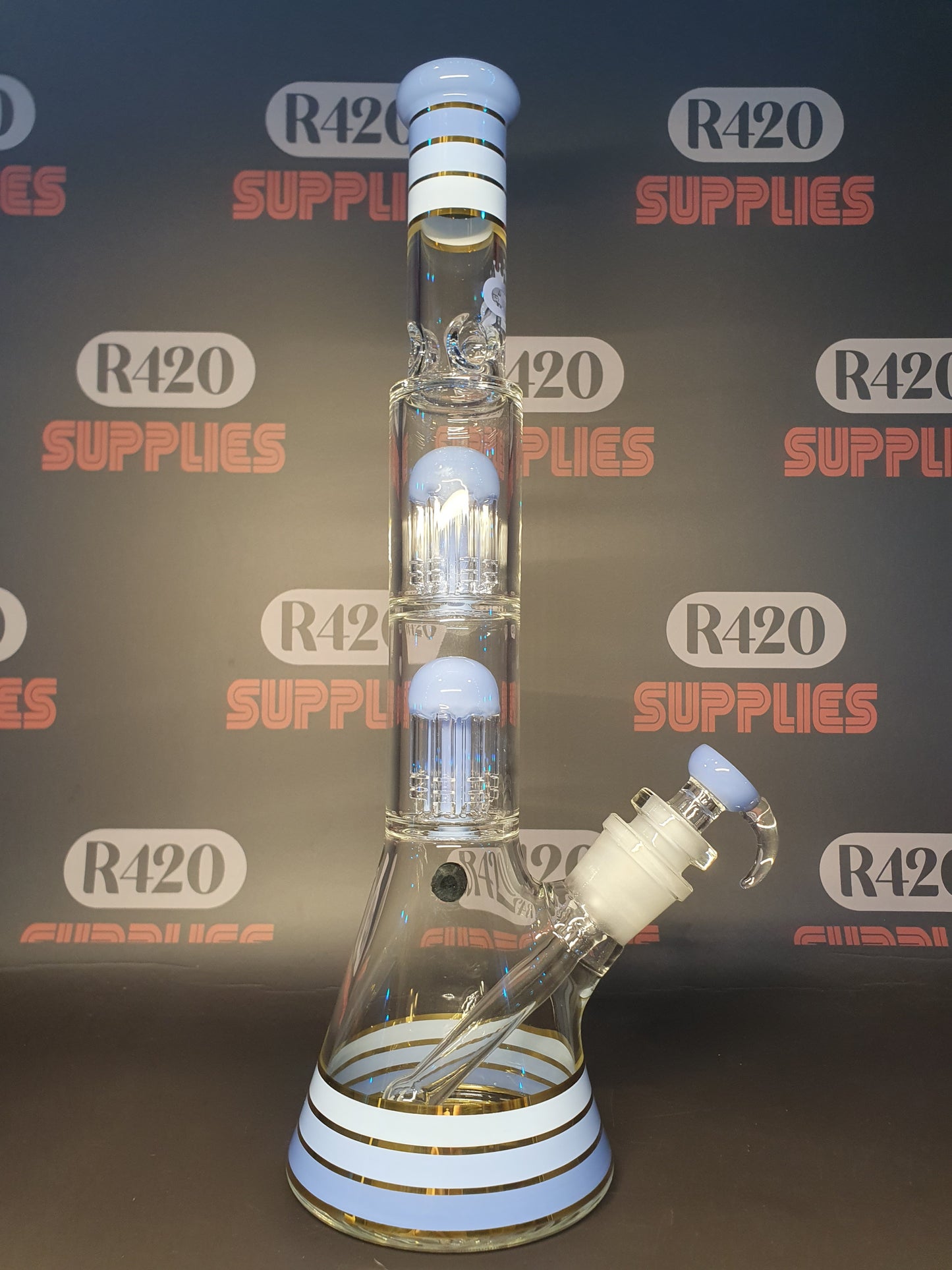 Grace Glass - Golden Line Beaker-  Blue - Double Perc - H: 46cm