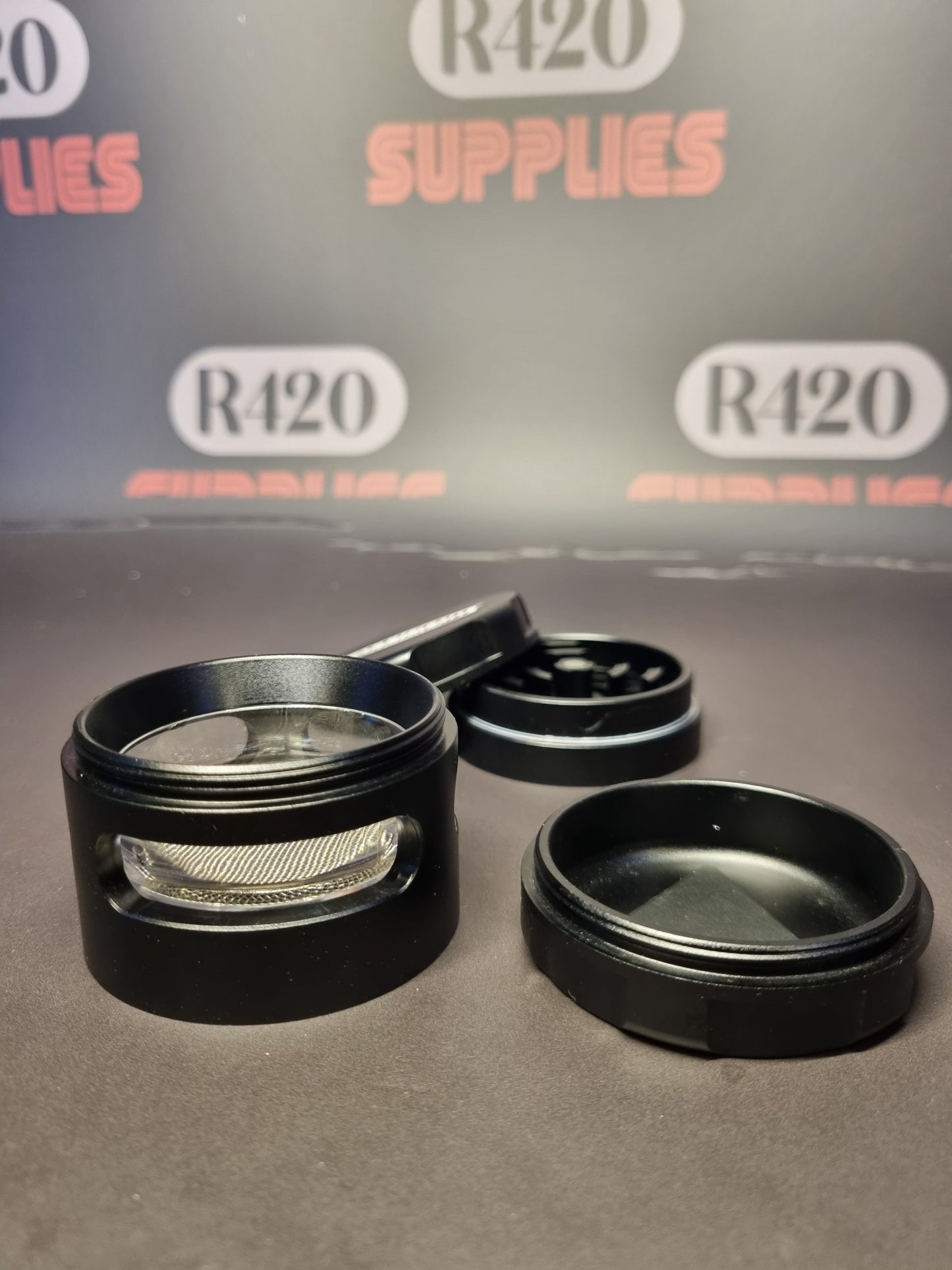 Hammercraft Black Aluminium Grinder with Window - 61mm - 5 Part