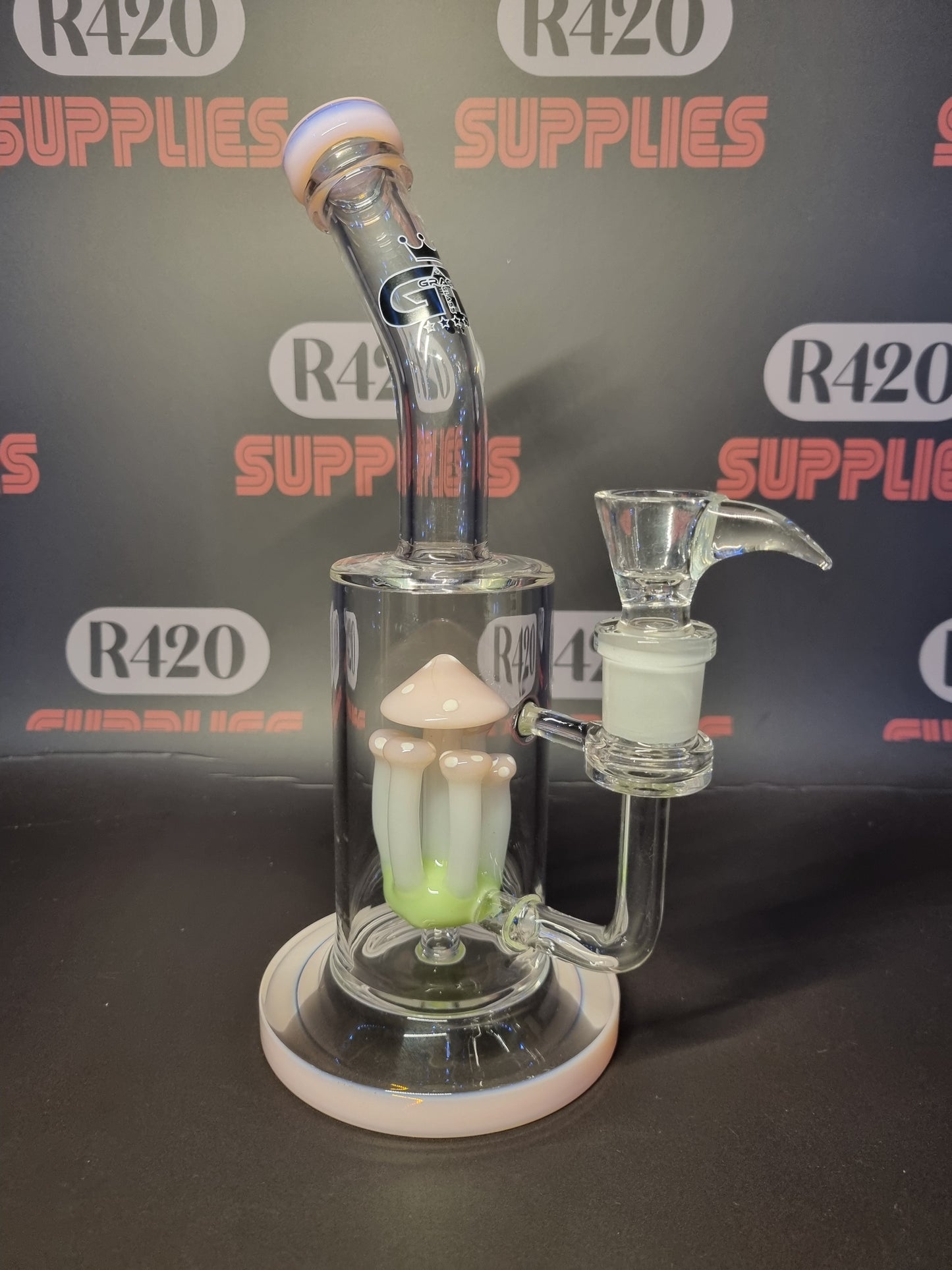 Grace Glass - Mushroom Percolator Bong - Pink - H: 36cm