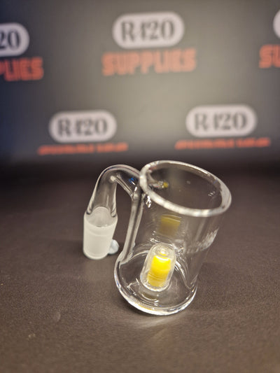 Quartz Banger - 14mm / 90° Male Fitting - Flat Bottom Bucket with Yellow Bean