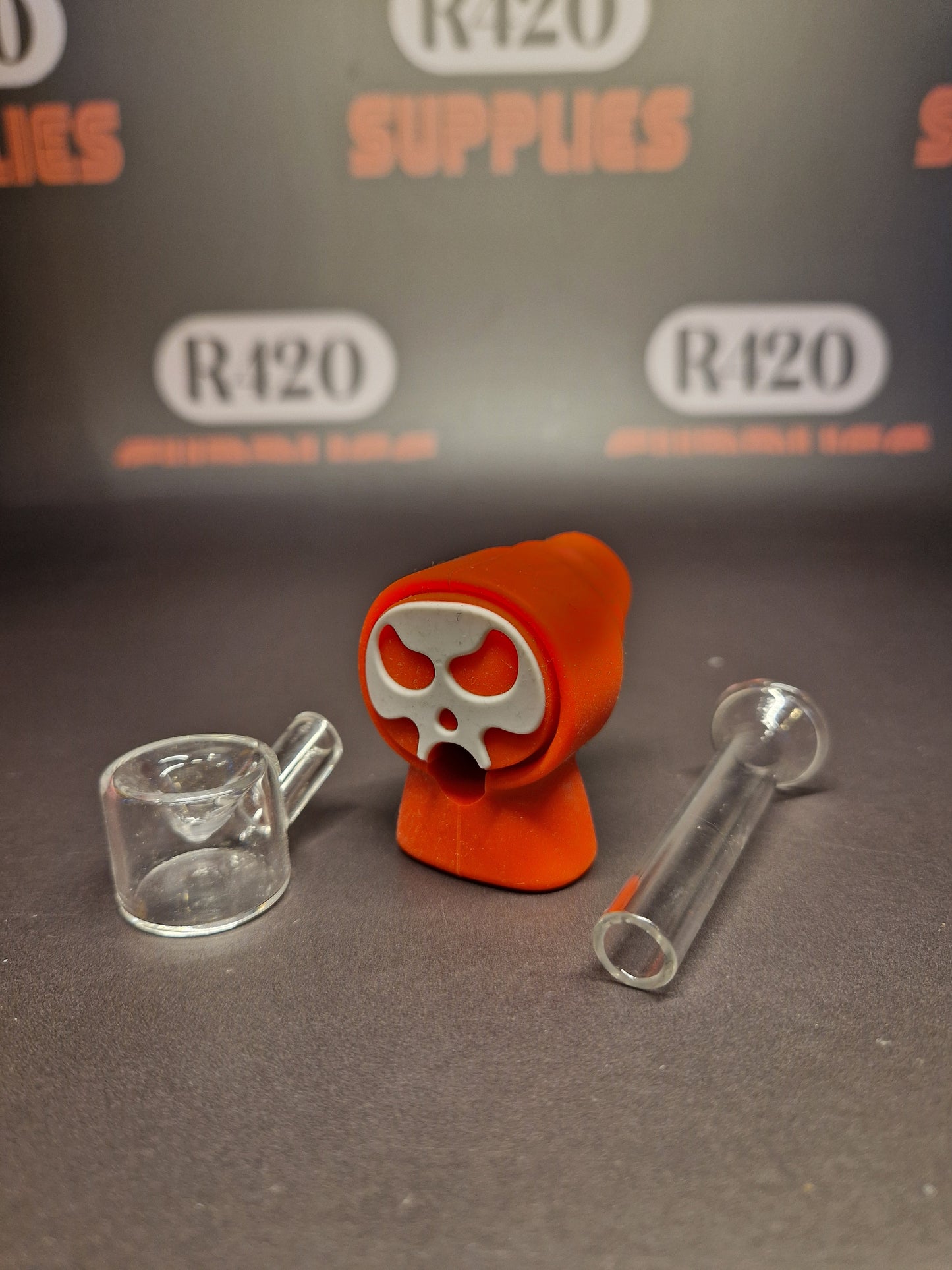 Skull Silicone Pipe with Glass Bowl - 13cm
