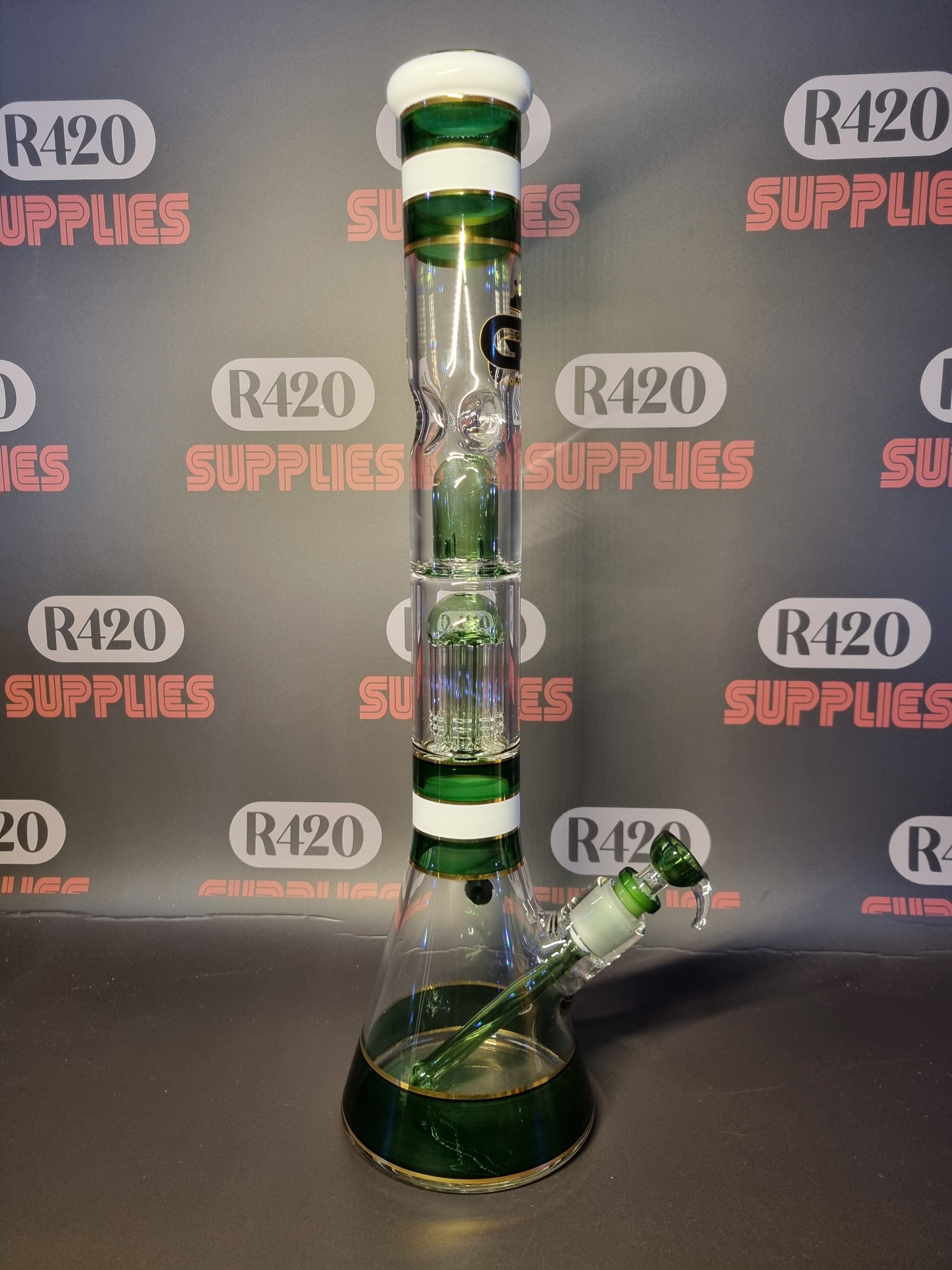 Grace Glass - Golden Line Beaker Bong - Green - H: 46cm