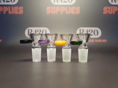Glass Bowl - 18mm Male - Funnel Type with Coloured Pull Handle
