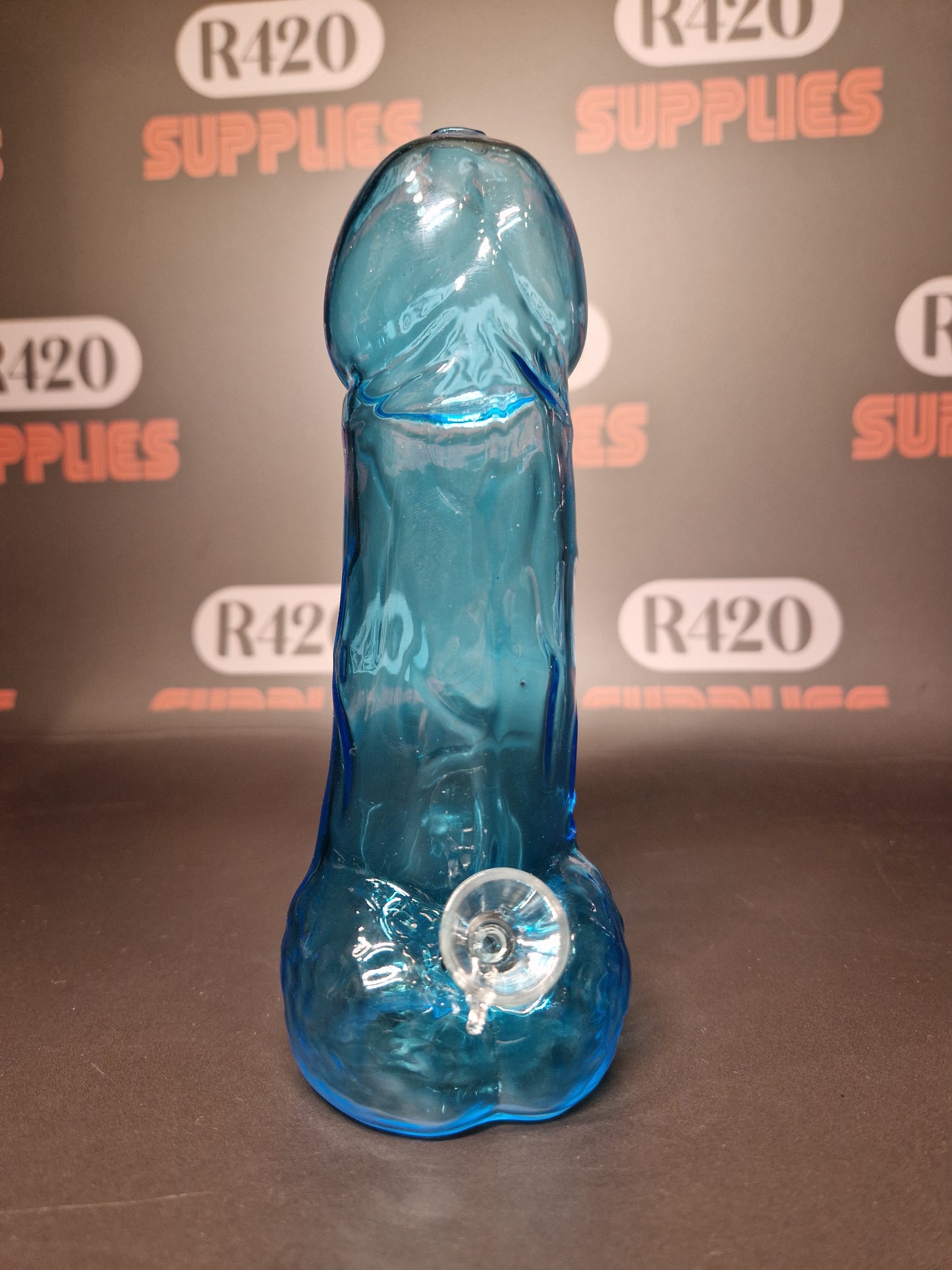 Glass Penis Shaped Bong - 17cm - Blue