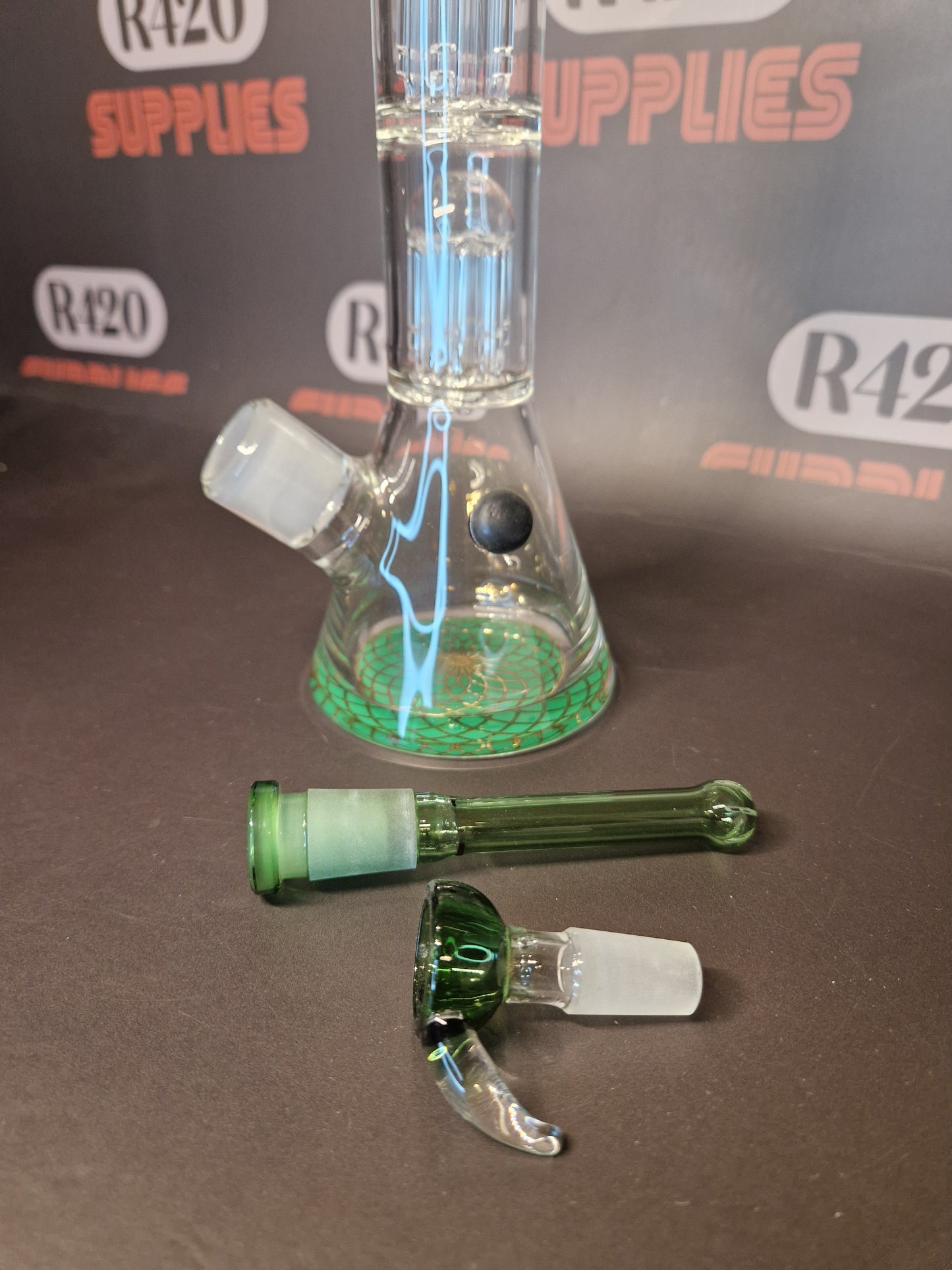 Grace Glass - Triple Tree Beaker Bong - Green - H: 35cm