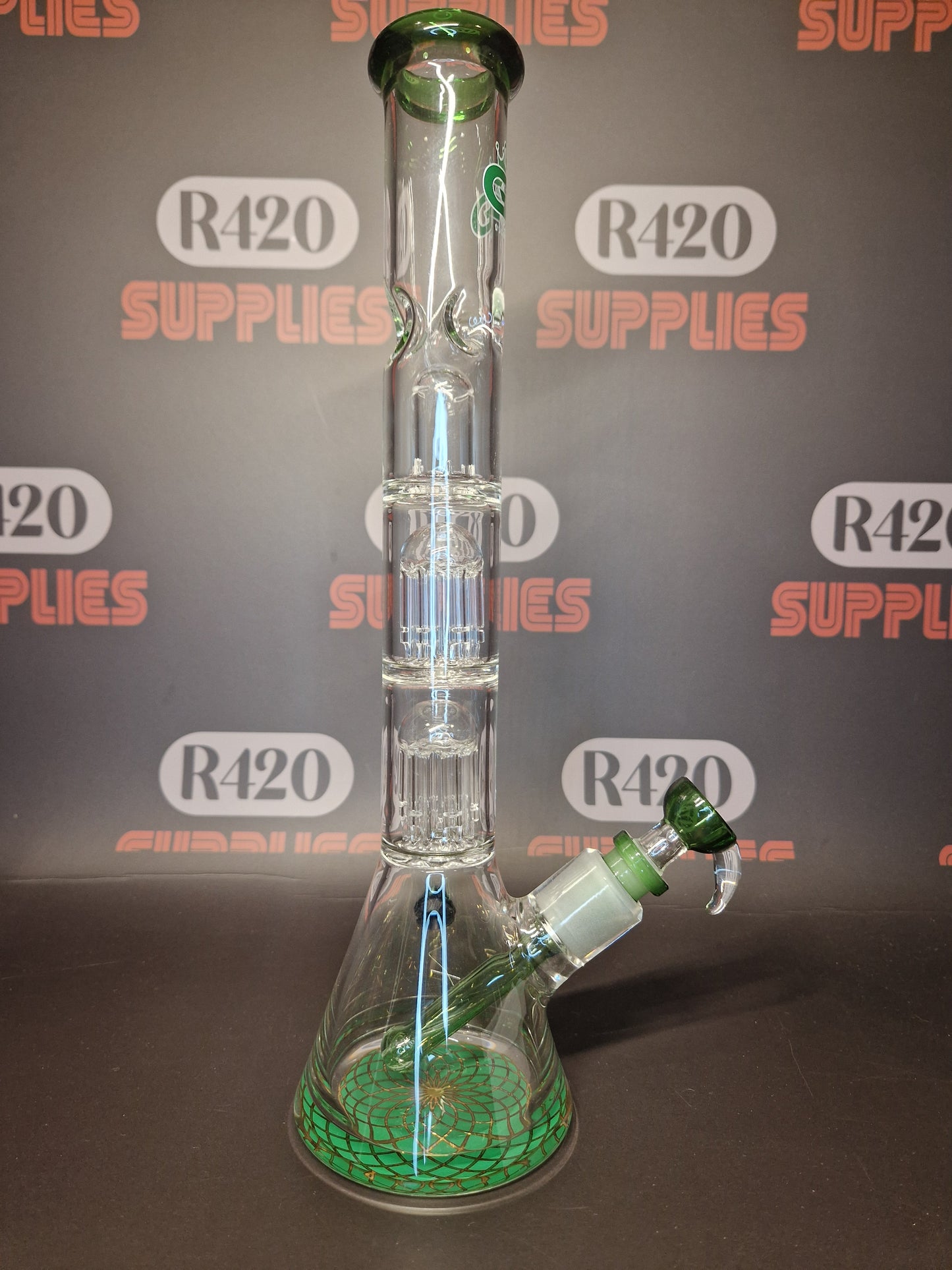 Grace Glass - Triple Tree Beaker Bong - Green - H: 35cm