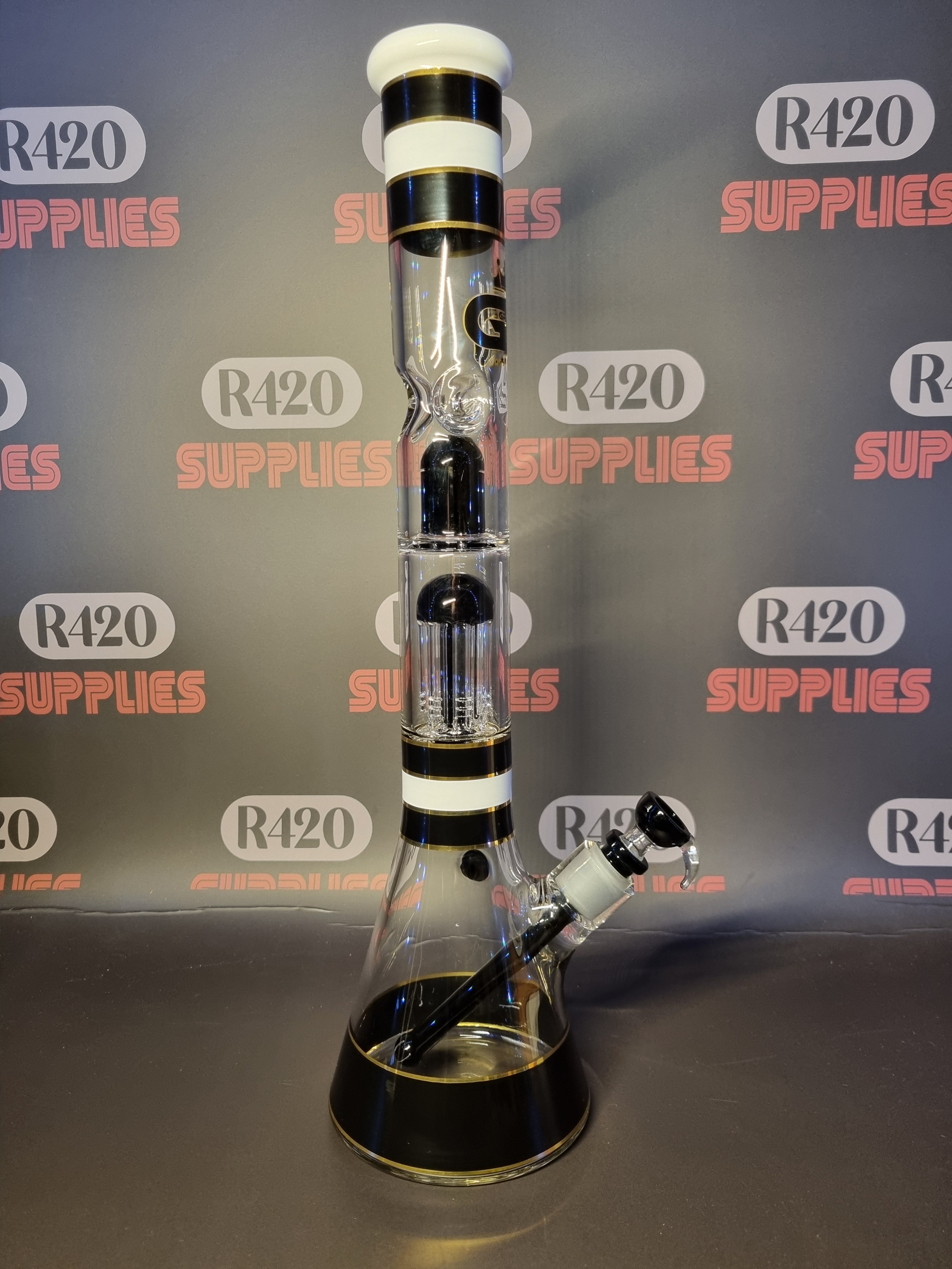 Grace Glass - Golden Line Beaker Bong - Black - H: 46cm
