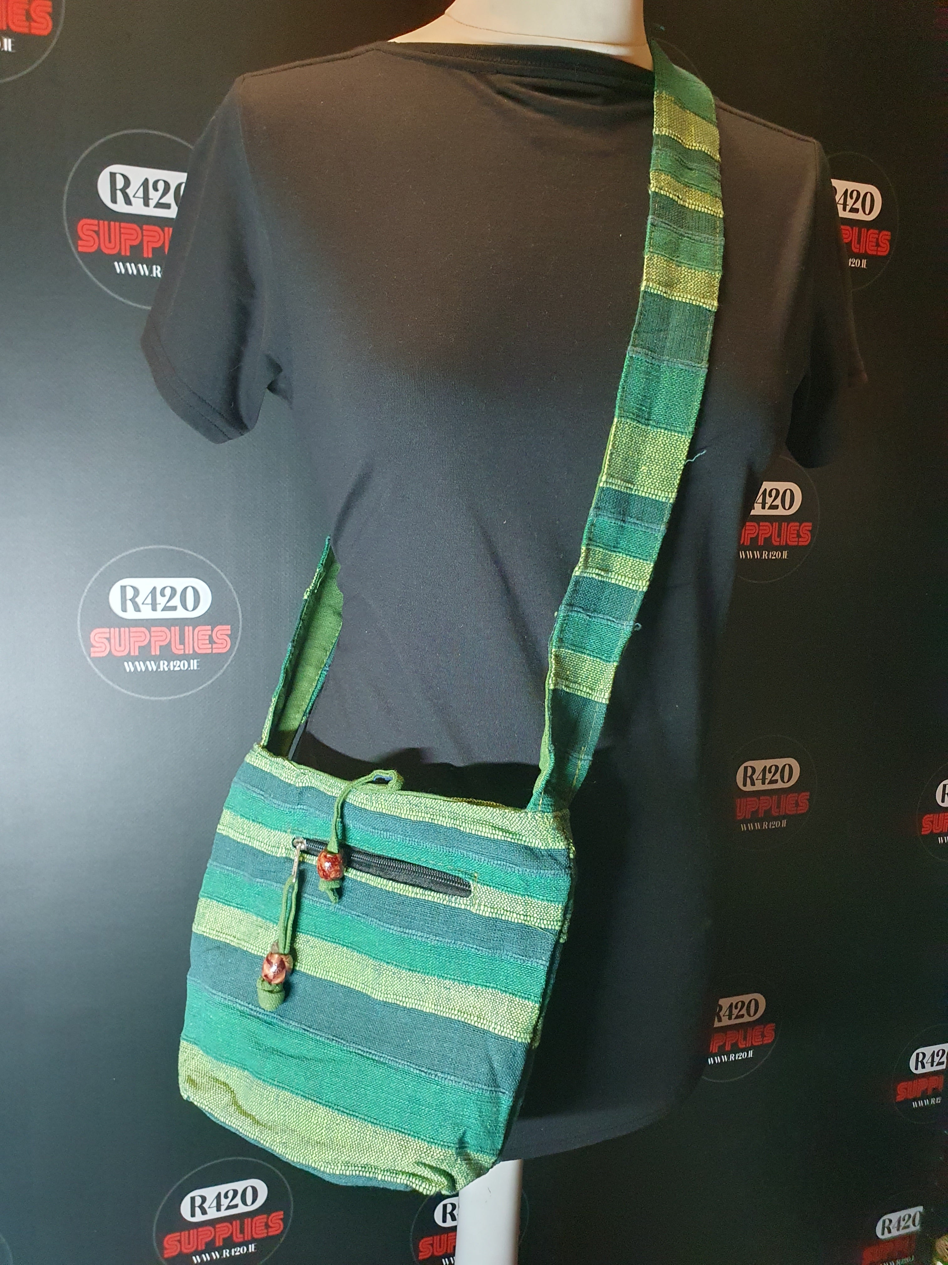 Handmade Shoulder Bag from India - Green Stipes