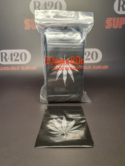 Ziplockzakje - Zwart met Blad - 60x80mm - 50ų Sterk (100)