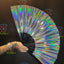 Holographic Reflective Clack Fan – 33cm | Premium Bamboo Rave Fan for Festivals & Parties