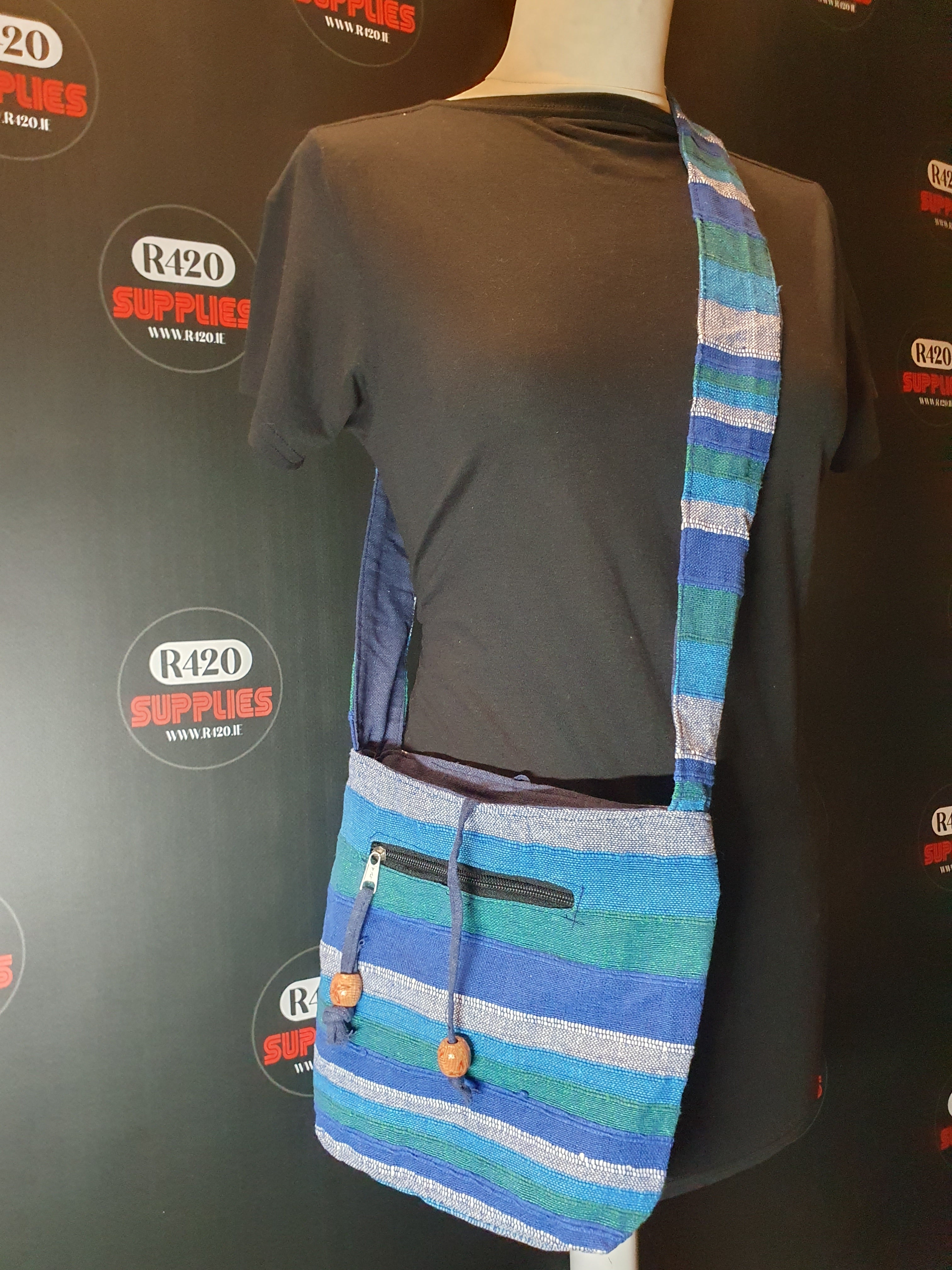Handmade Shoulder Bag from India - Blue Stipes