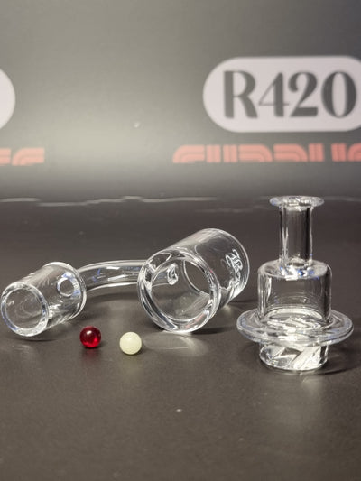 Quartz Banger  - 18mm / 90° Male Fitting - Spinner Carb Cap & Pearls