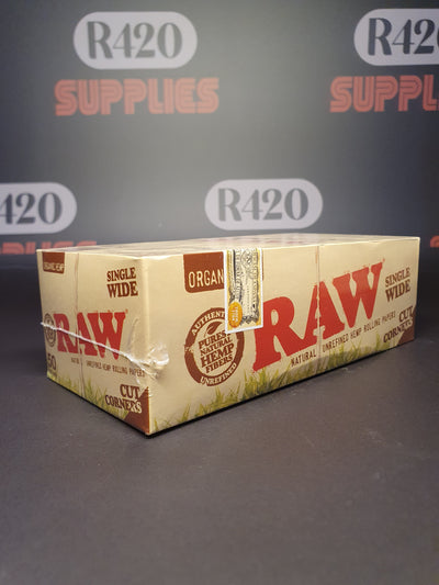 RAW Organic Hemp Single Wide - Single Window - Cut Corners - 50 Leaves