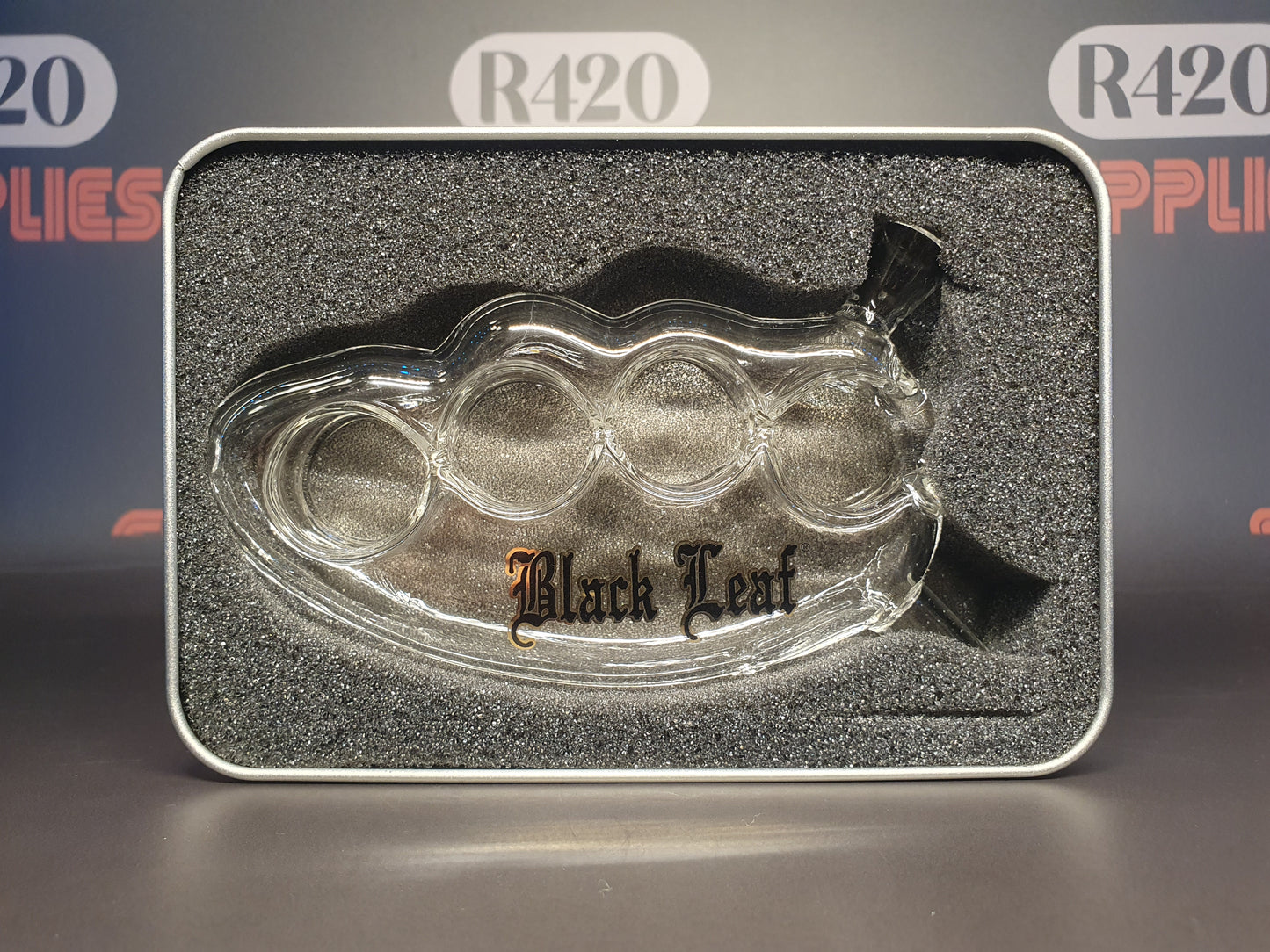 Black Leaf - Knuckle Duster Pipe / Joint Holder - Clear Glass