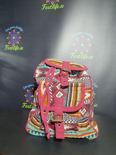 Jacquard Nepal Style Backpack – Earth Tones & Burgundy