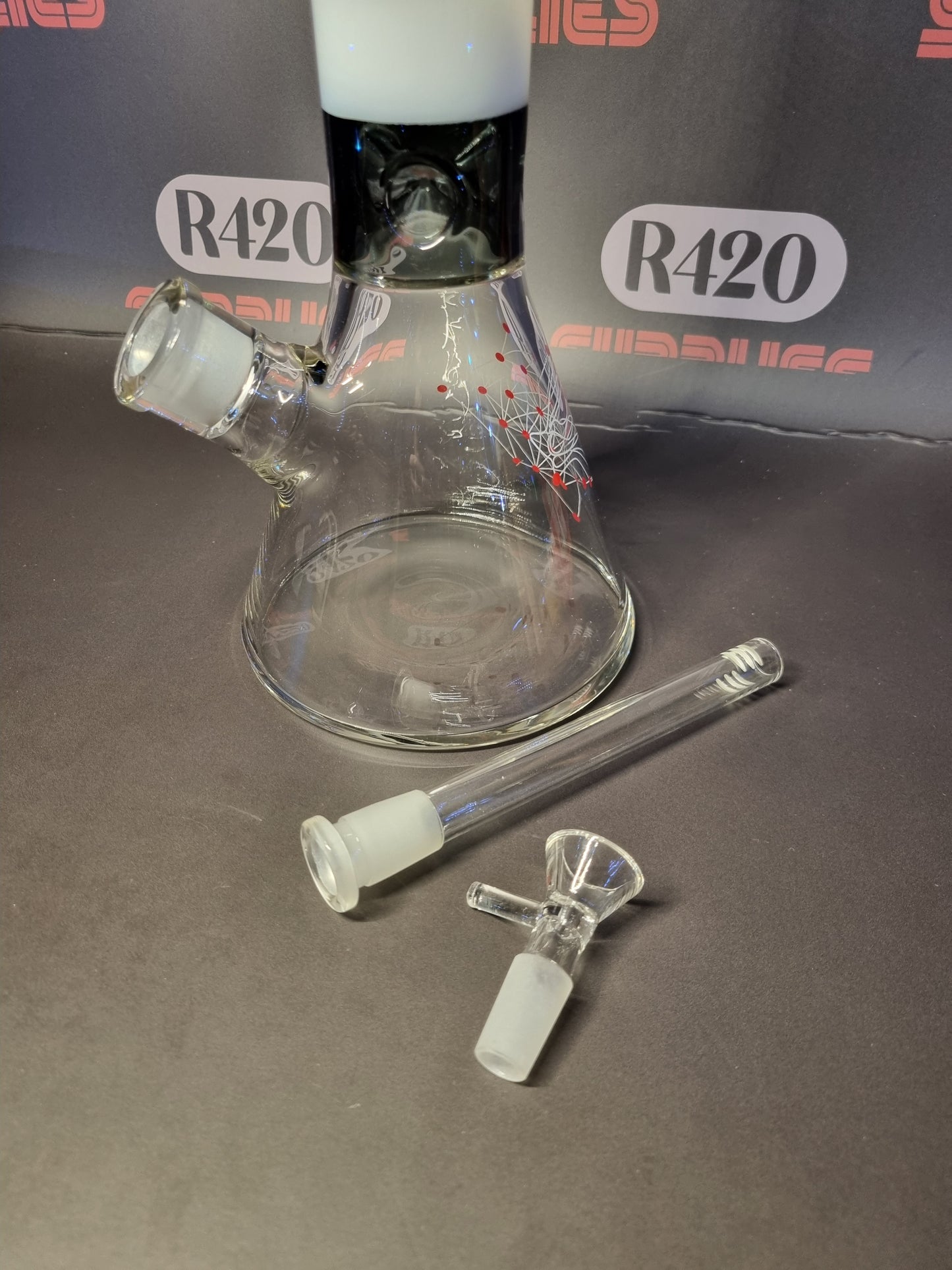 Zwart-wit gemengd geometrisch ontwerp Bong - H:41cm - Ø:50mm SG:18,8mm - 7mm dikte
