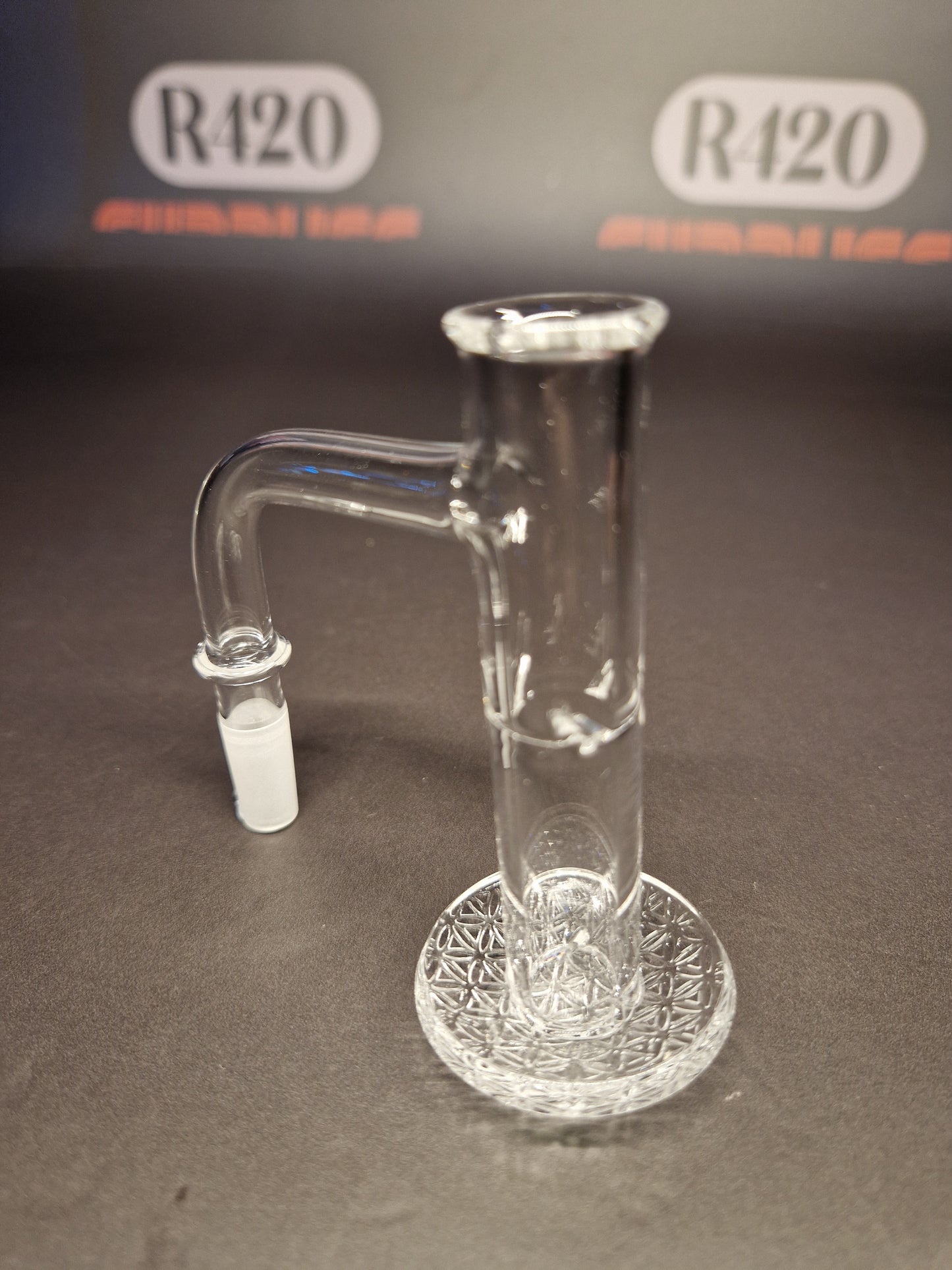 Quartz Slurper- 10mm / 90° Male Fitting - Ornate Dish & Autospin - Clear