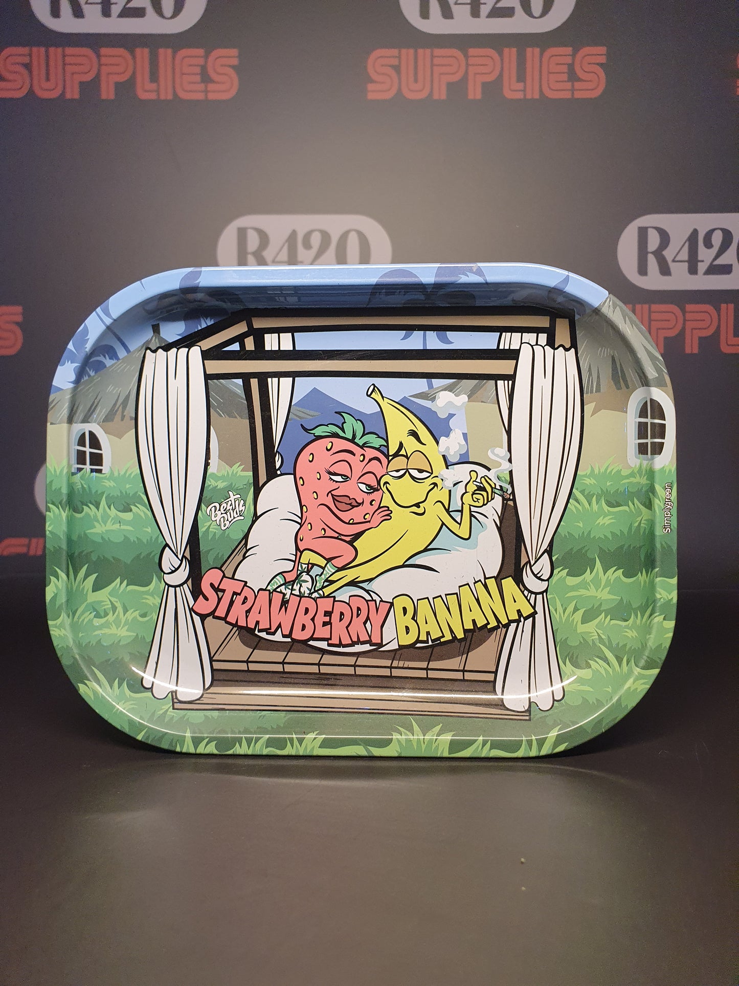 Metal Tin with Rolling Tray Lid - 180x140mm - Strawberry Banana