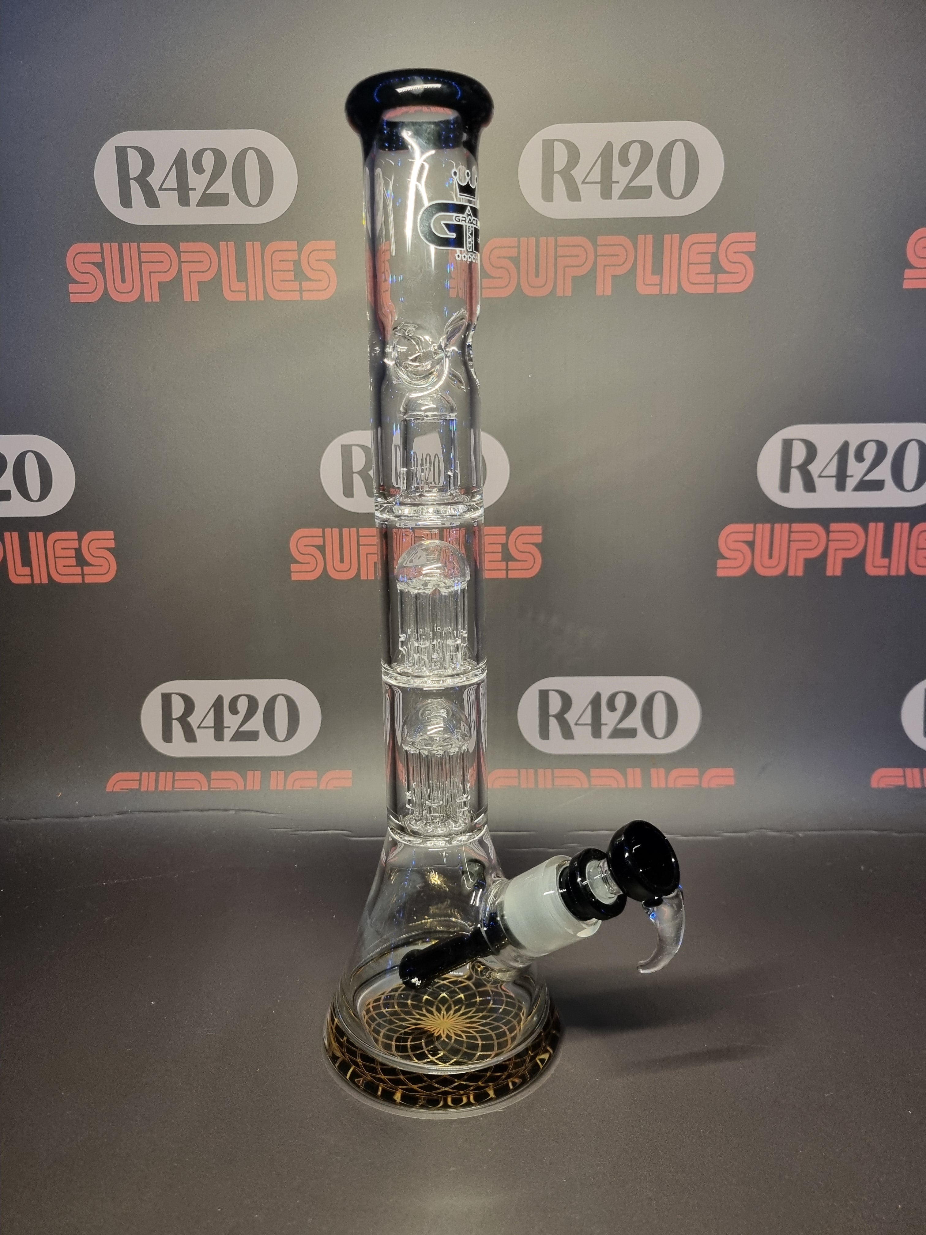 Grace Glass - Triple Tree Beaker Bong - Black - H: 35cm
