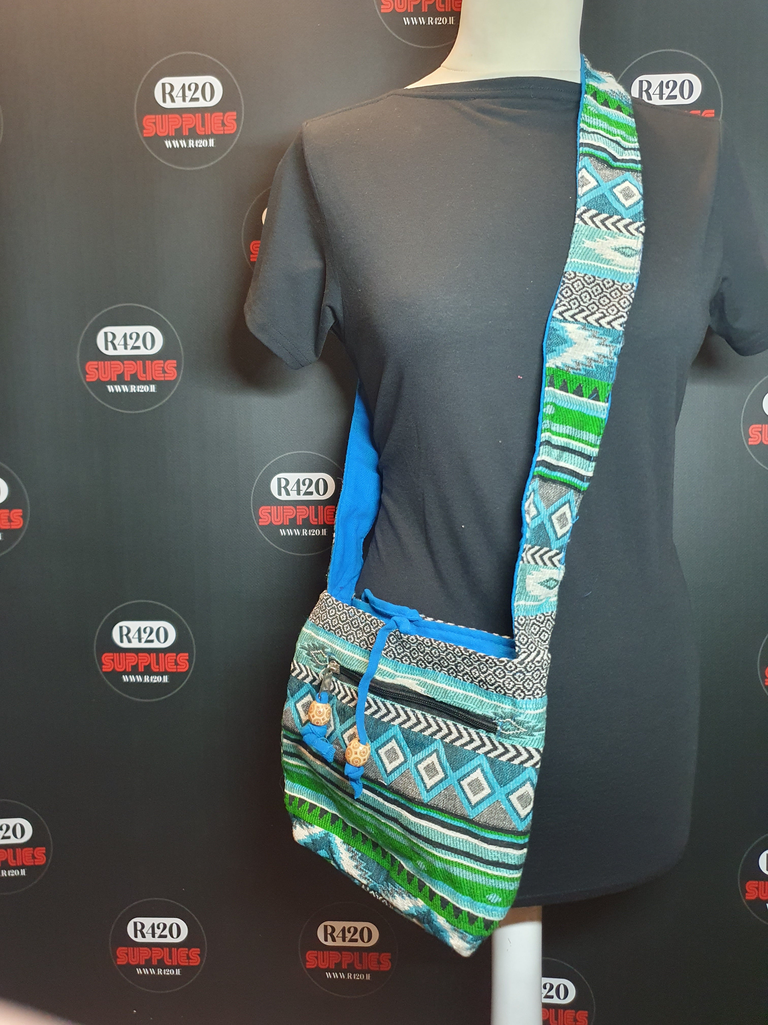 Handmade Jacqard Sling Bag from India - Teal