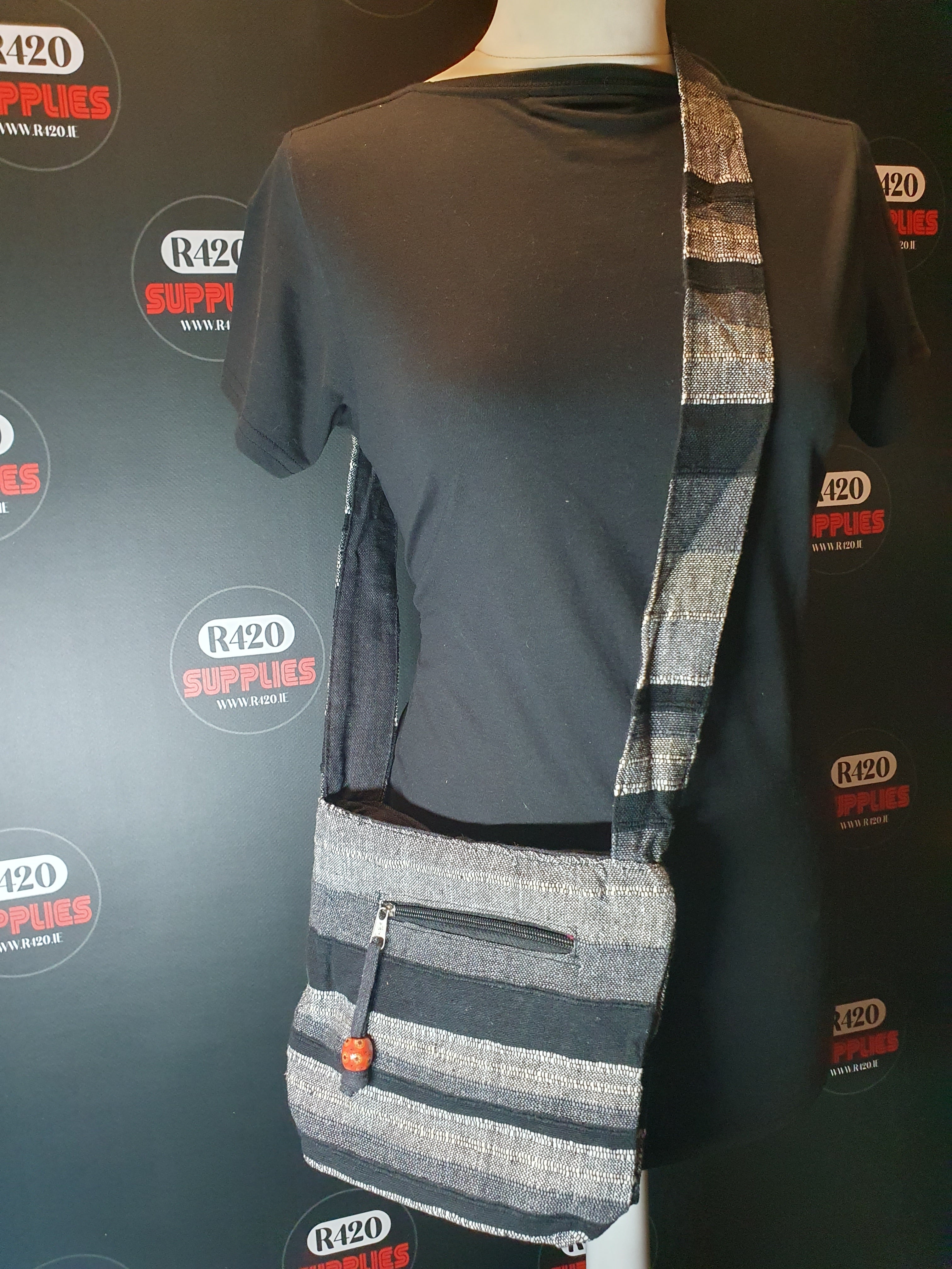 Handmade Shoulder Bag from India - Grey Stipes
