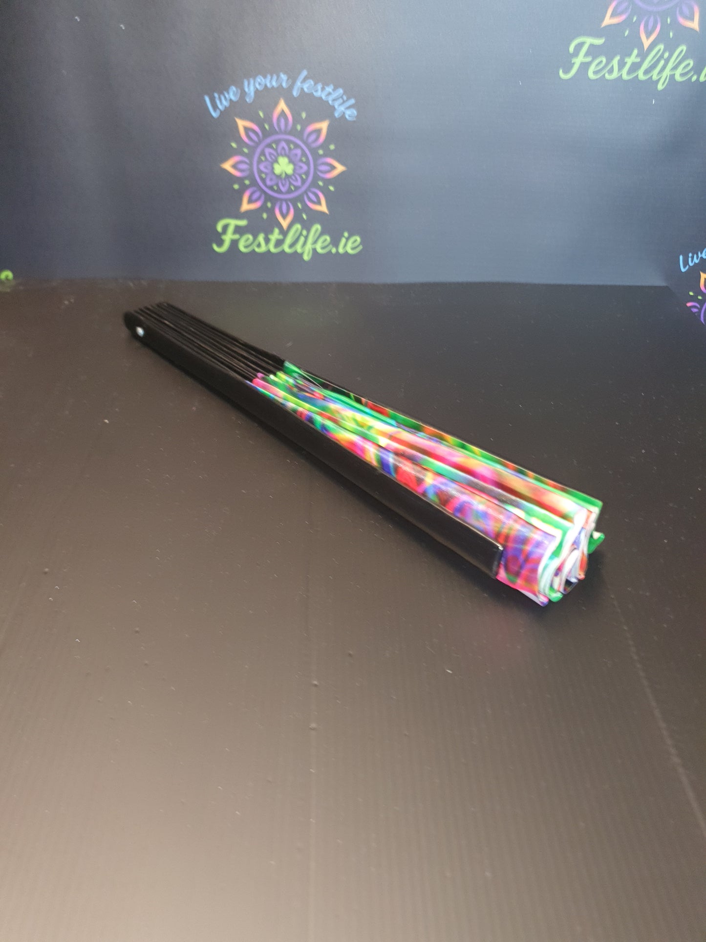Holographic Reflective Clack Fan – 33cm | Premium Bamboo Rave Fan for Festivals & Parties