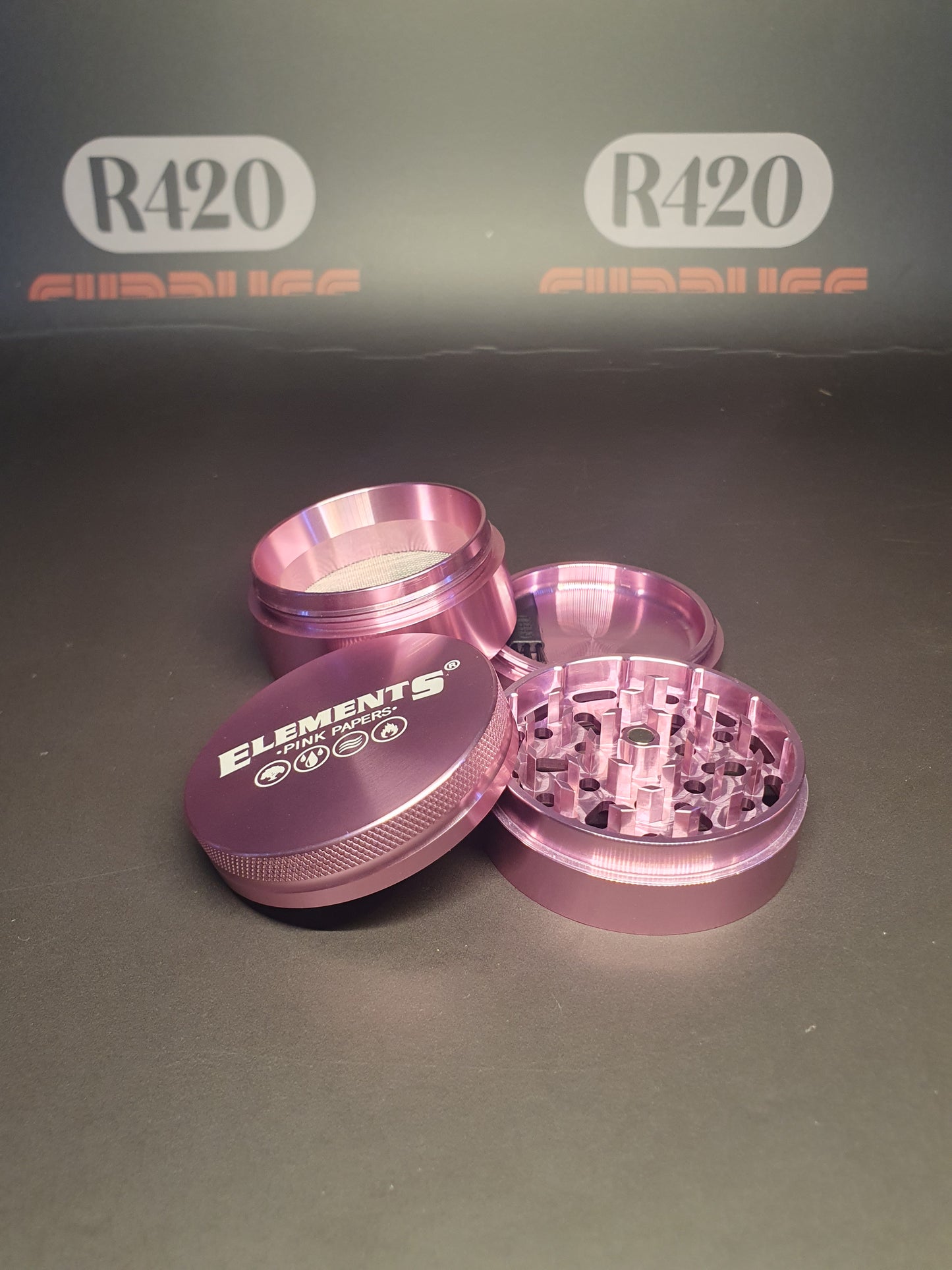 Elements Pink Aluminum Metal Grinder - 4 Part - Large 62mm