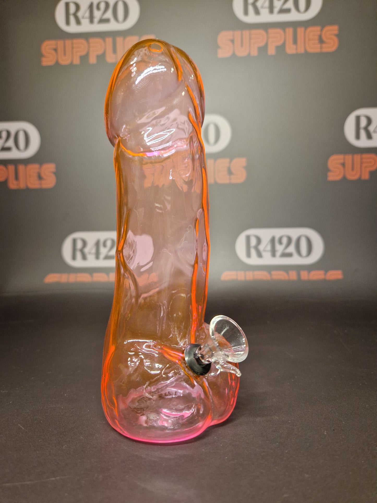 Glass Penis Shaped Bong - 17cm - Pink