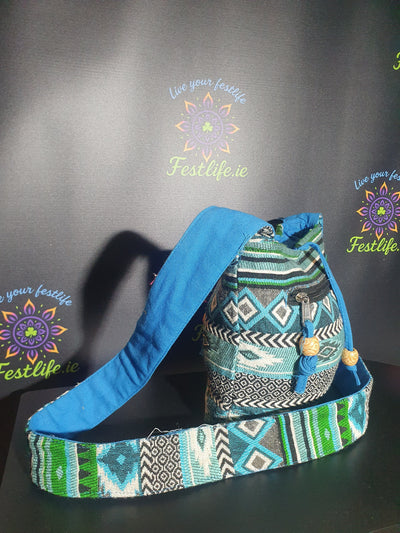 Jacquard Nepal Style Sling Bag – Teal & Earth Tones