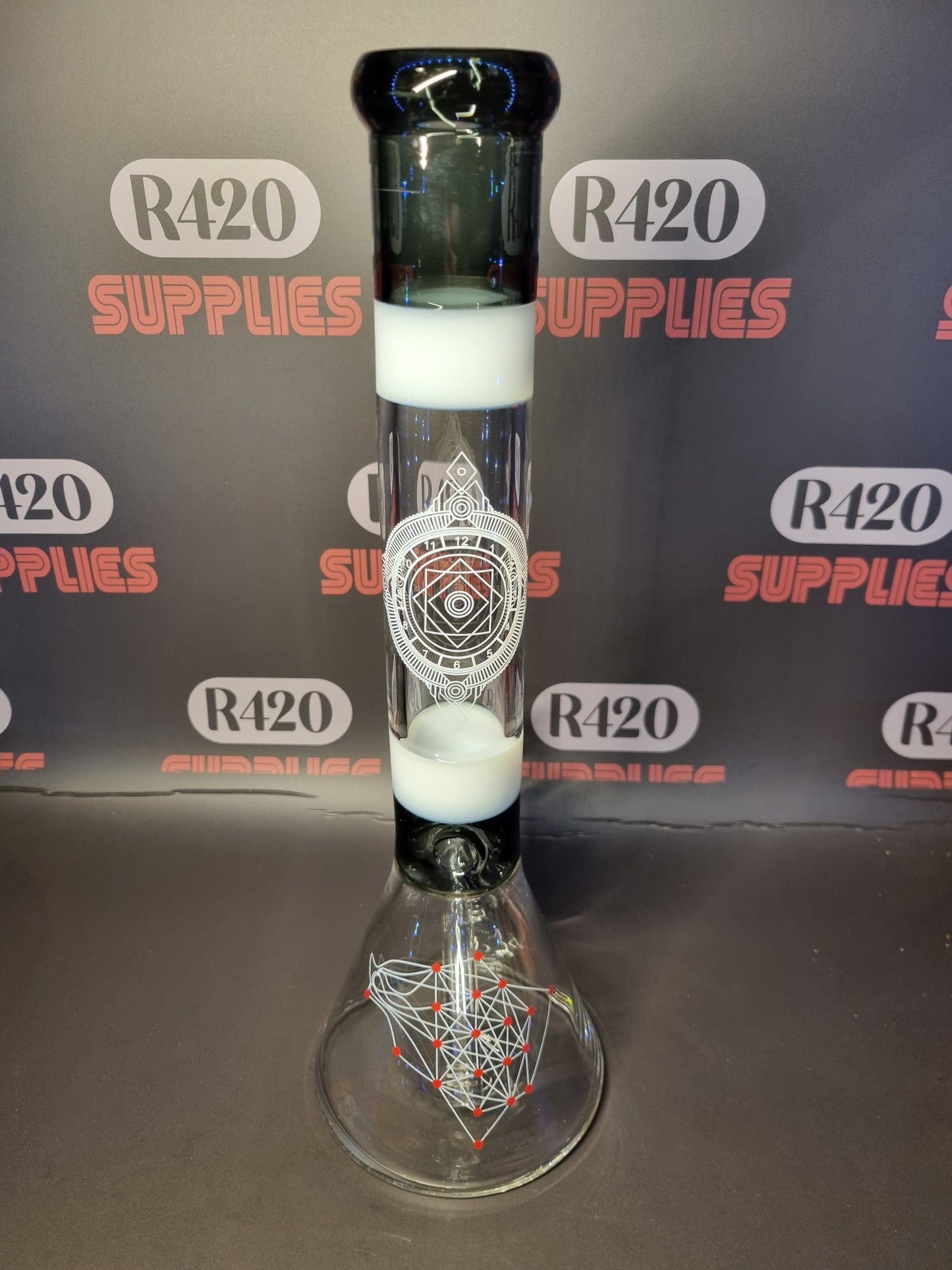 Zwart-wit gemengd geometrisch ontwerp Bong - H:41cm - Ø:50mm SG:18,8mm - 7mm dikte