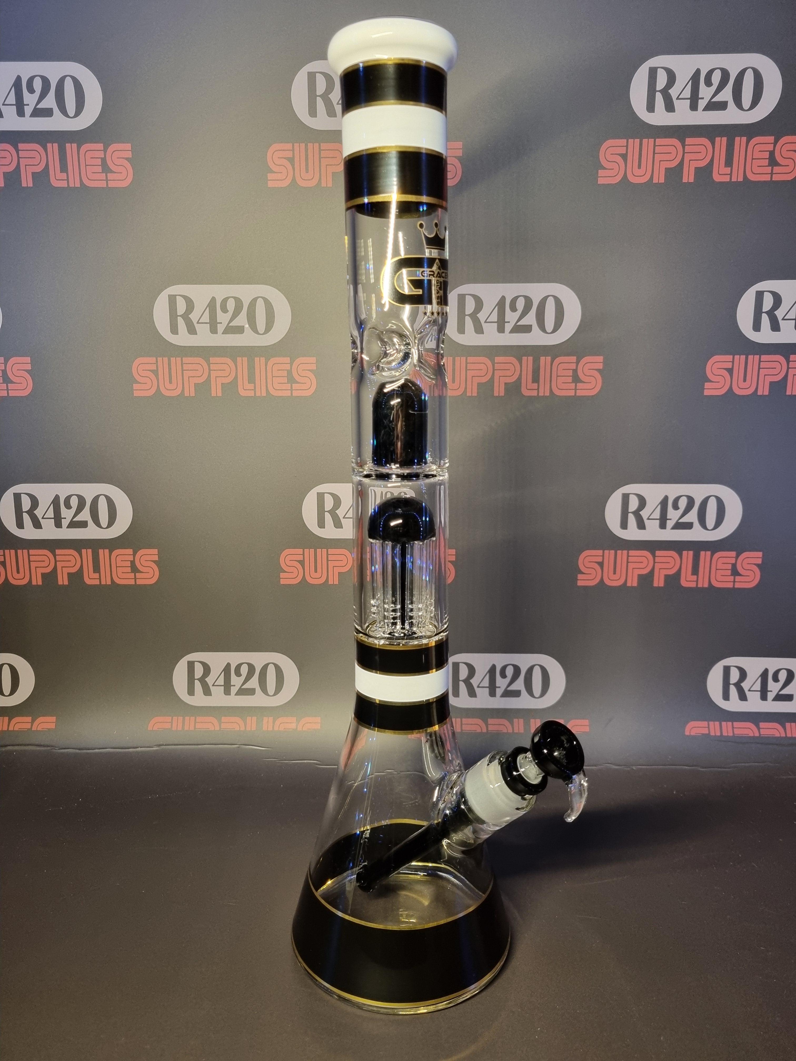 Grace Glass - Golden Line Beaker Bong - Black - H: 46cm