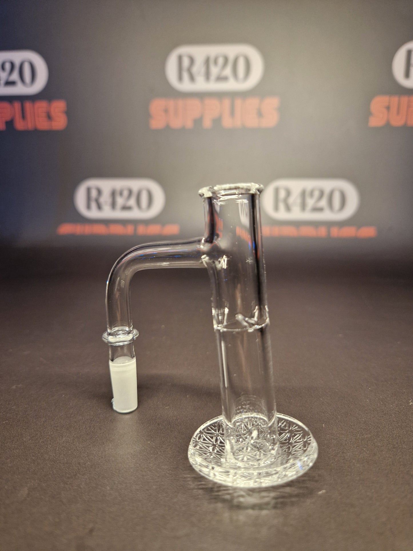 Quartz Slurper- 10mm / 90° Male Fitting - Ornate Dish & Autospin - Clear